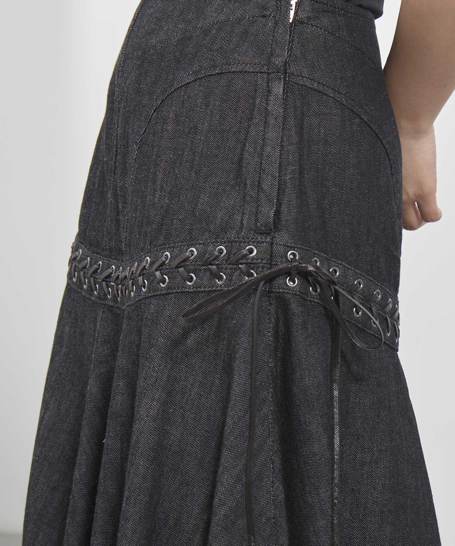 Lace up denim flare skirt FETICO
