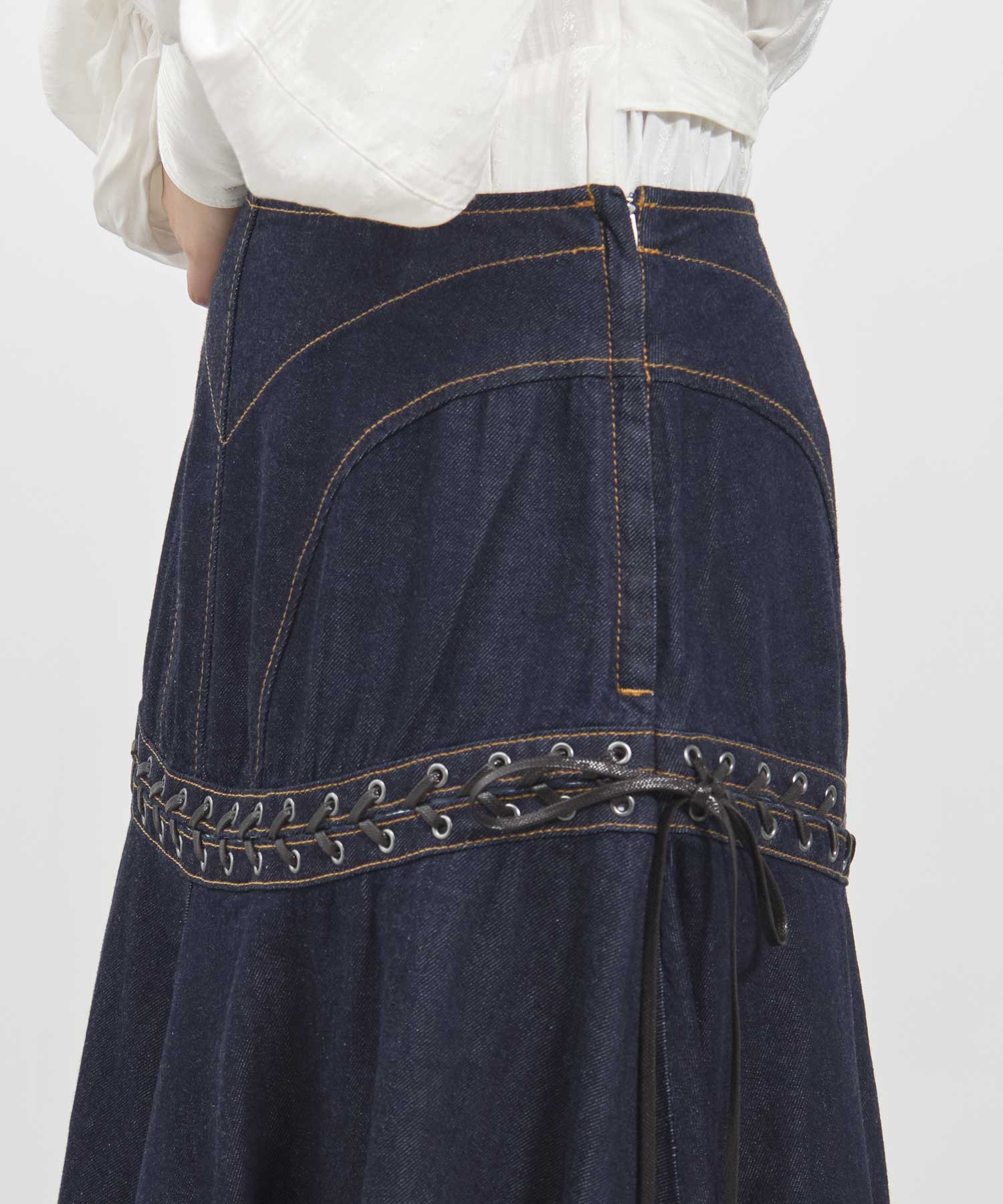 Lace up denim flare skirt FETICO