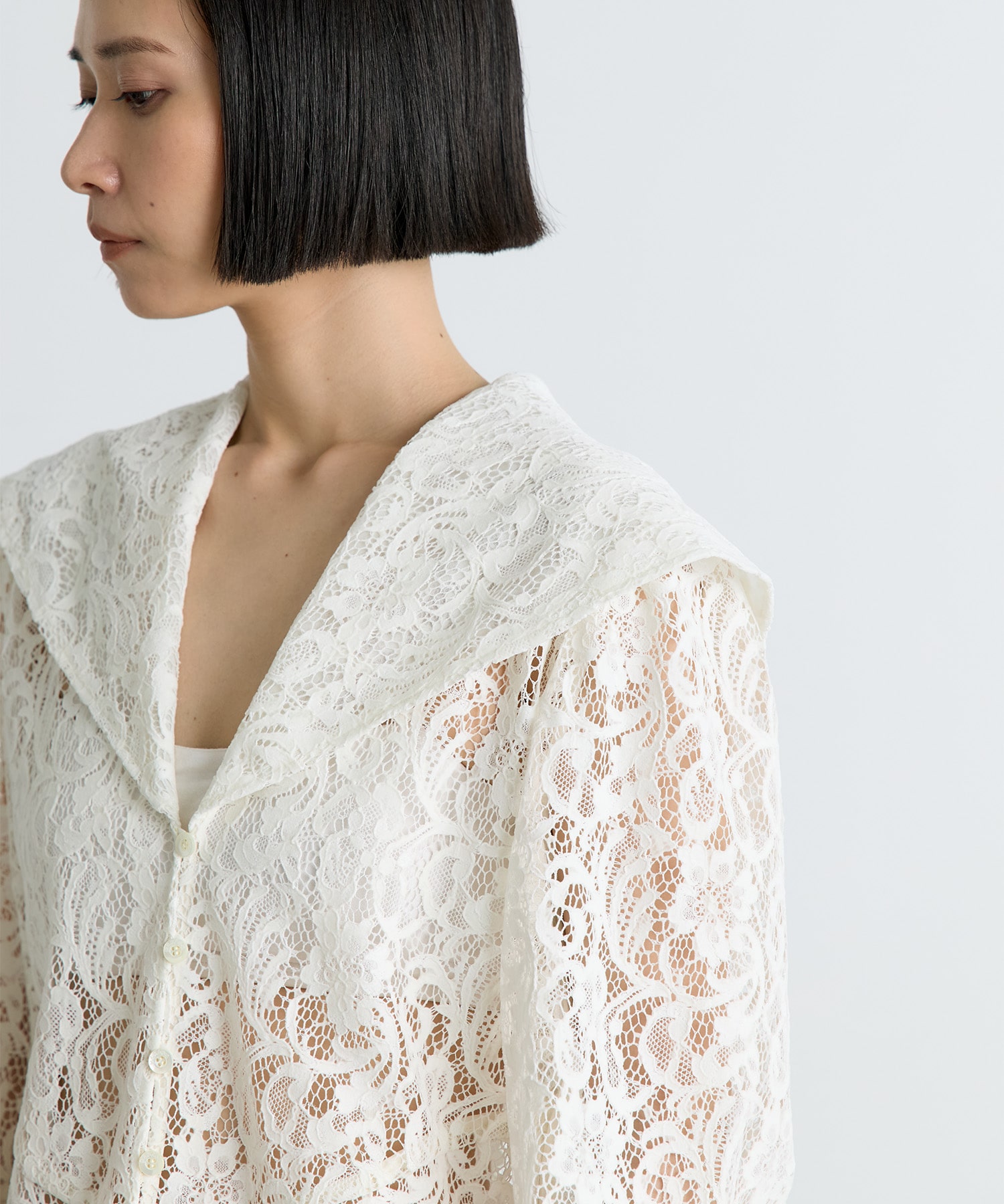 FLOCKED LACE SAILOR COLLAR BLOUSE FETICO