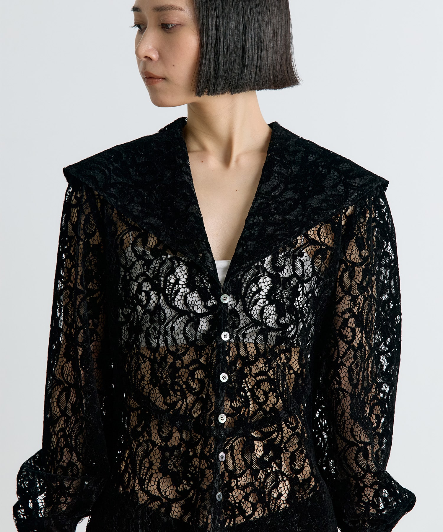 FLOCKED LACE SAILOR COLLAR BLOUSE FETICO