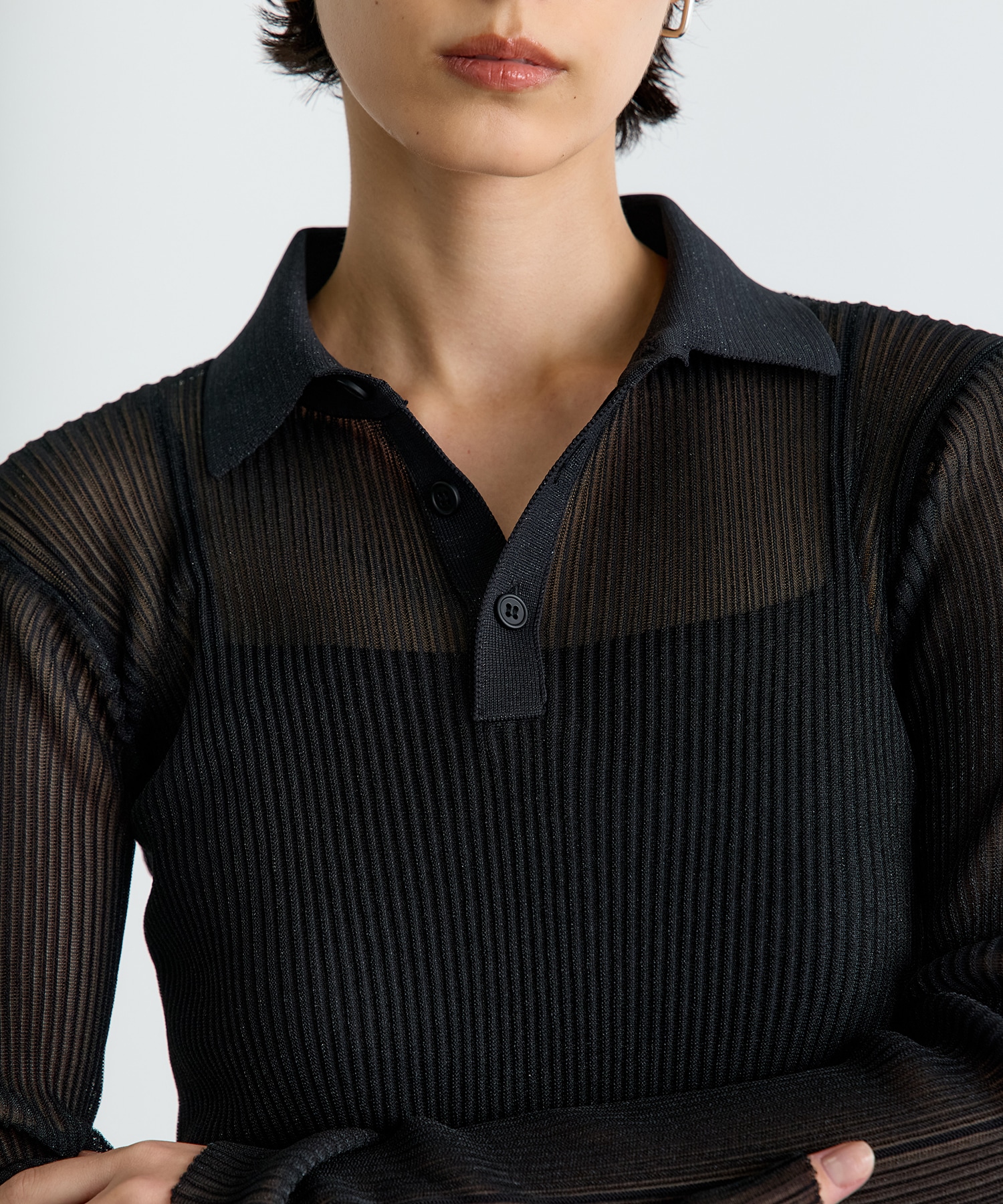 HYPHA LUCENT GLITTER LONG SLEEVE POLO SHIRT CFCL