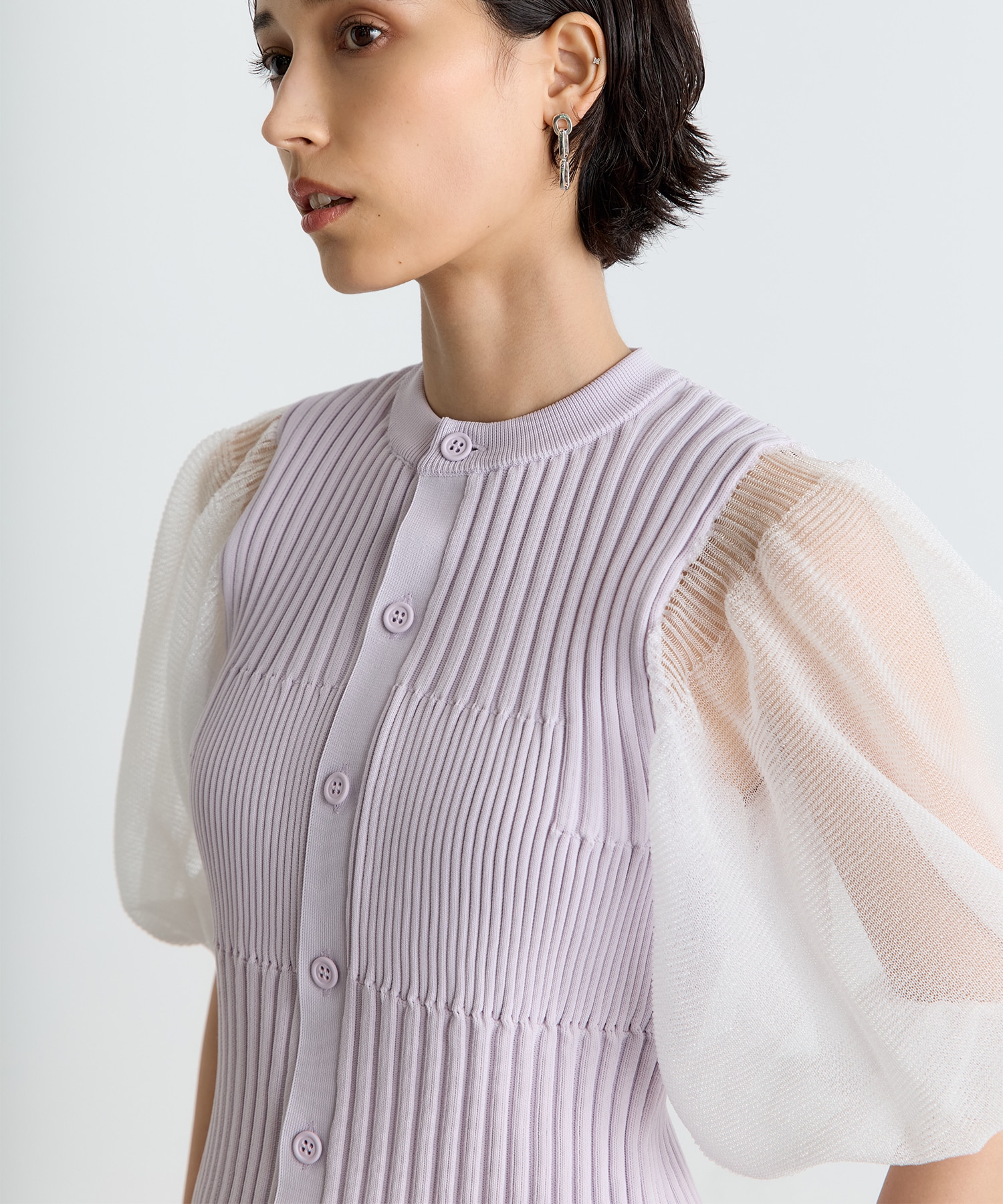 FLUTED LUCENT PUFF SLEEVE CARDIGAN CFCL