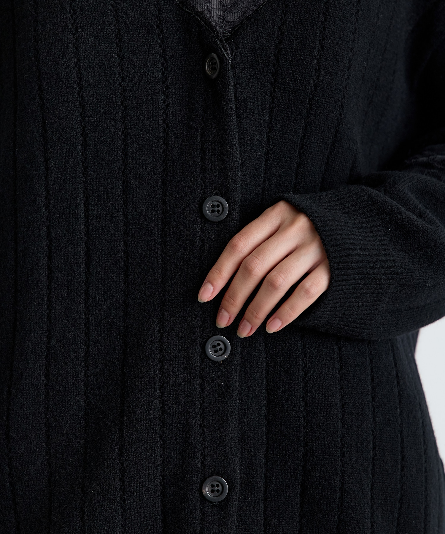 OVERSIZED HAIRY LACE PANELED KNIT CARDIGAN FETICO