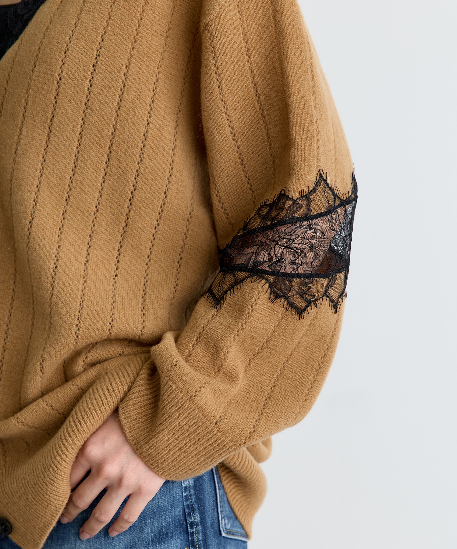 OVERSIZED HAIRY LACE PANELED KNIT CARDIGAN FETICO
