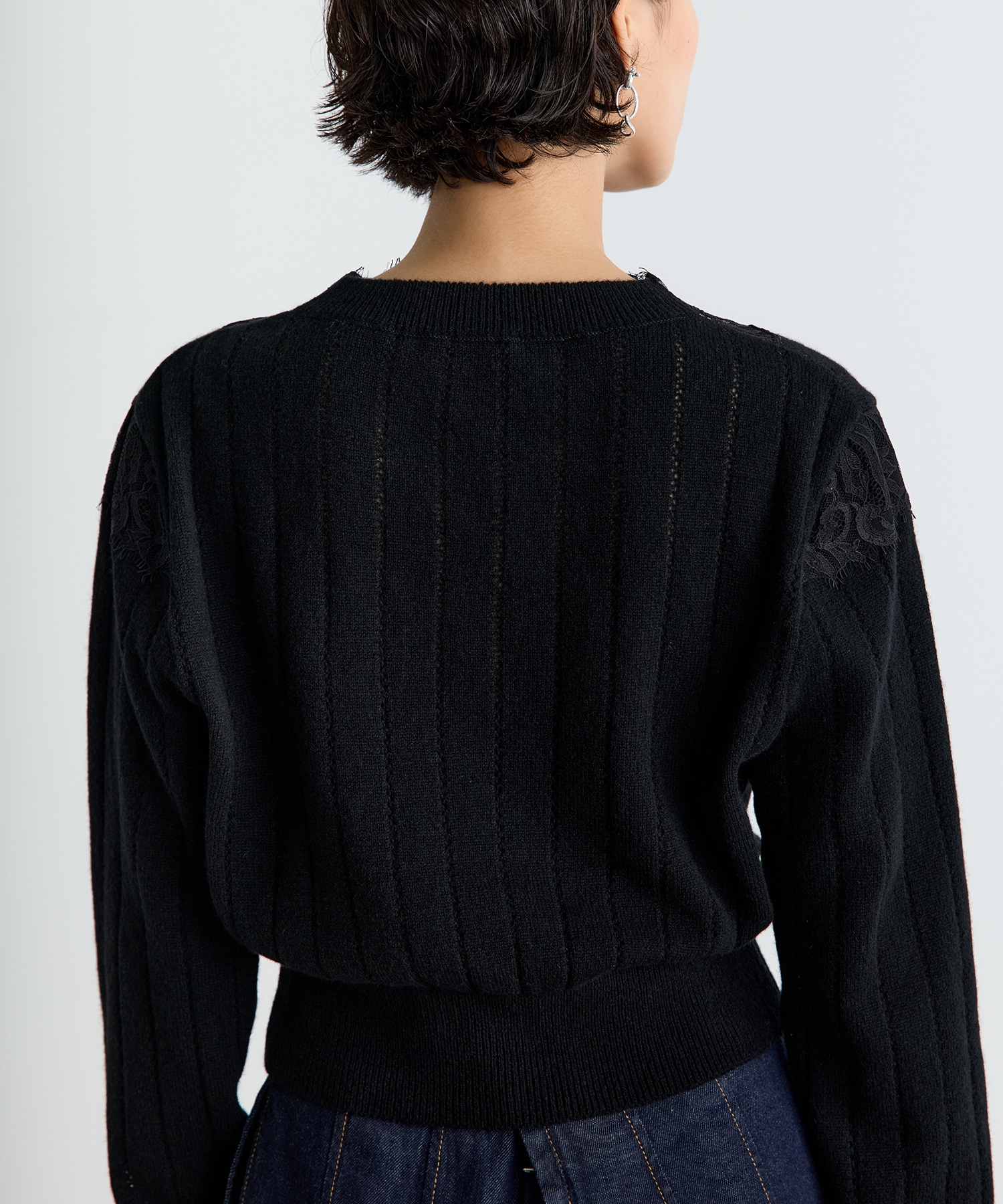 HAIRY LACE PANELED CROPPED PULLOVER FETICO