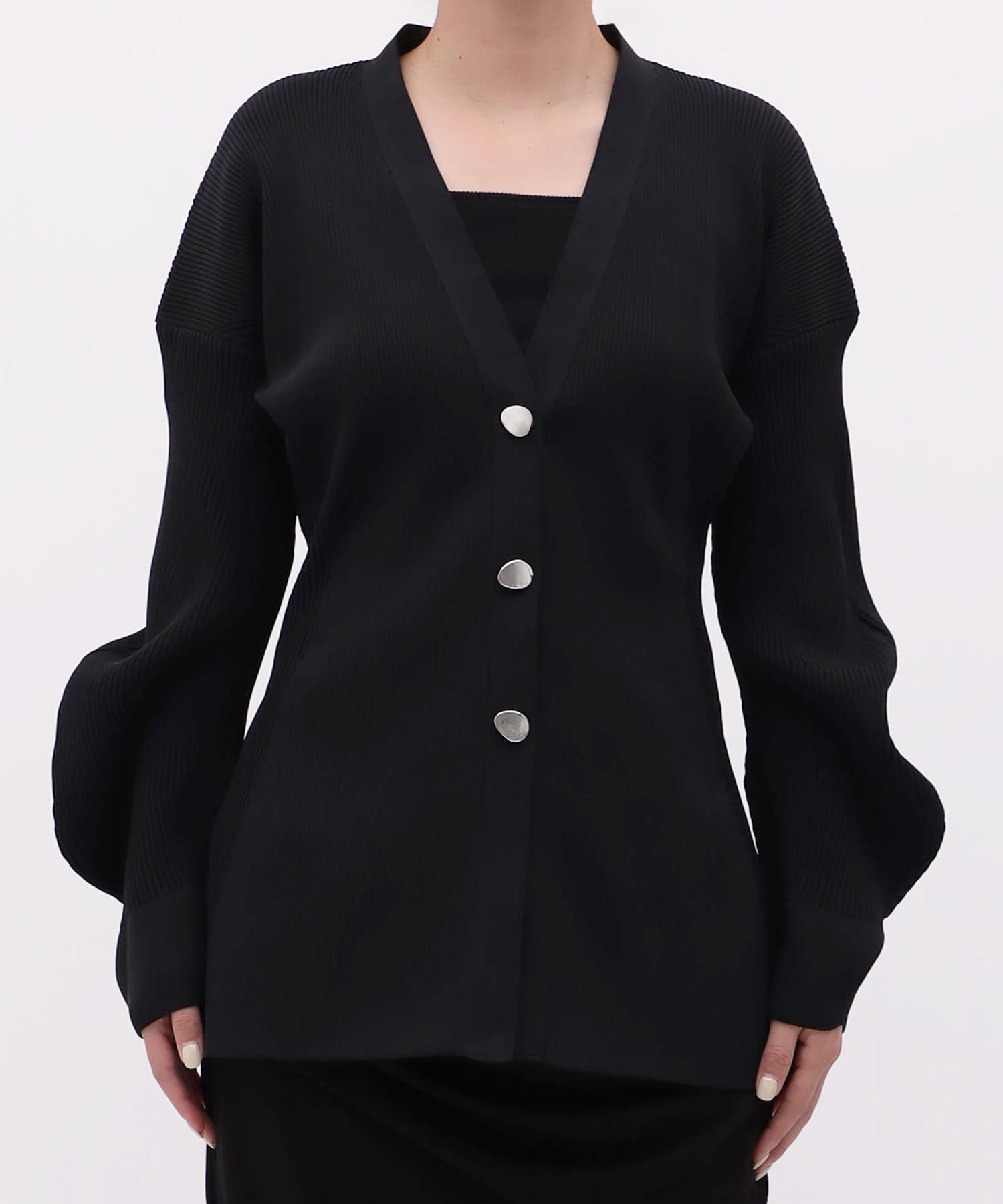 Arch Sleeve Rib Knit Cardigan RITAN