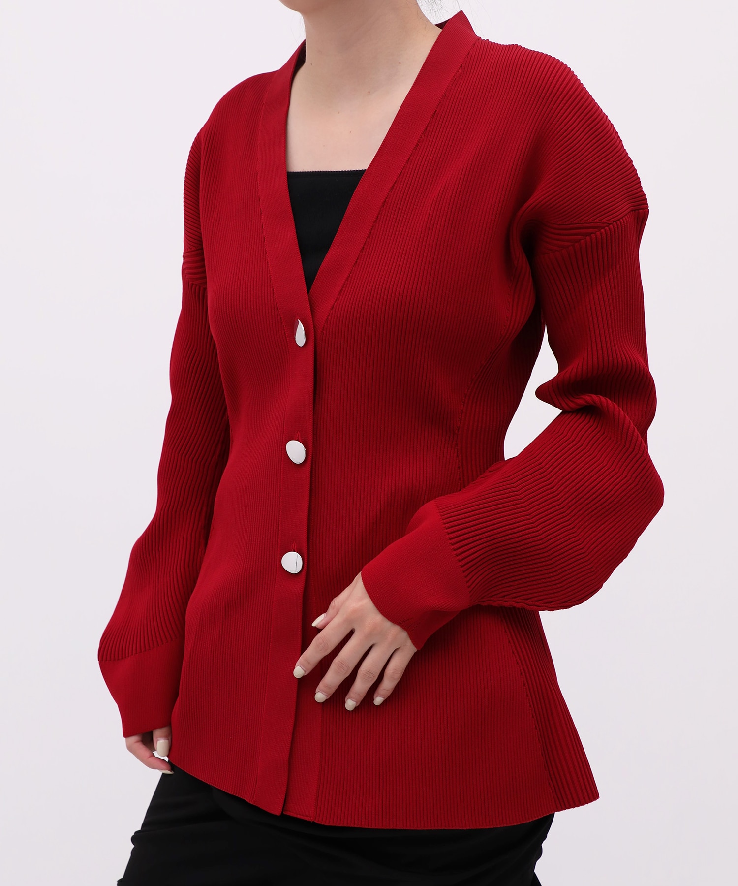 Arch Sleeve Rib Knit Cardigan RITAN