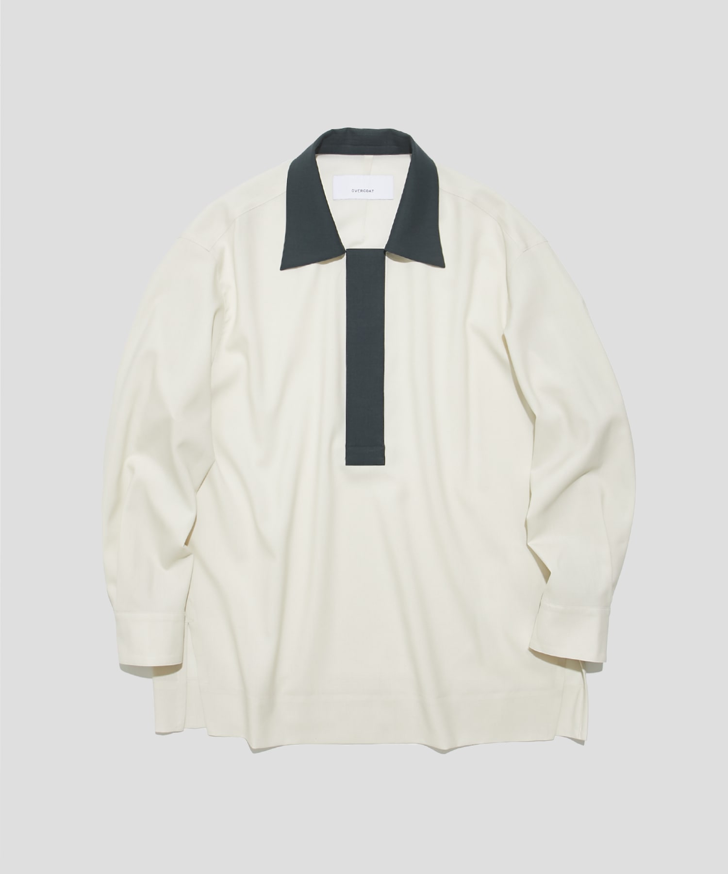 PULLOVER TOP WITH SPREAD COLLAR IN WOOL SHIRTING