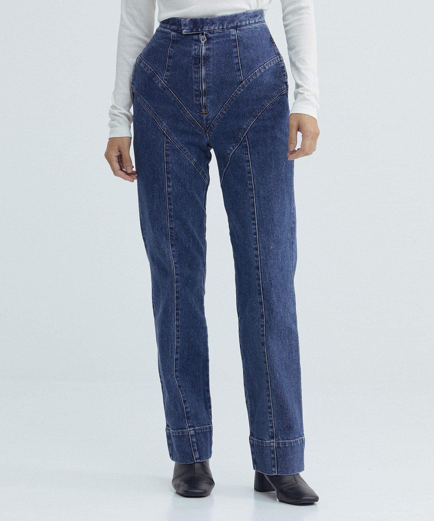 WASHED HIGH RISE STRAIGHT JEANS