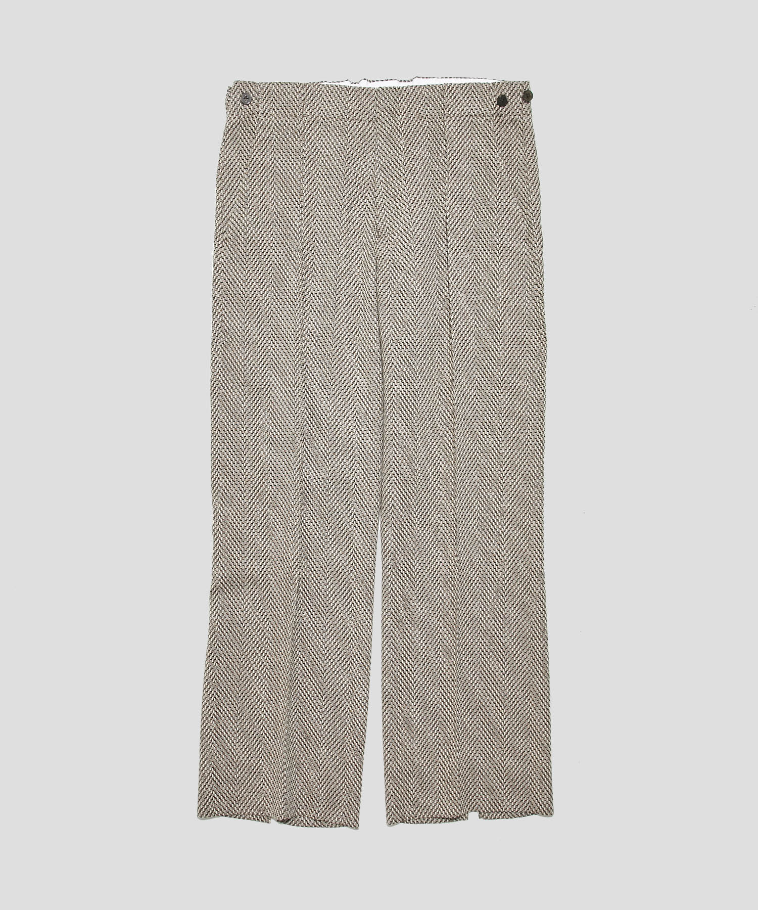 STRAIGHT LEG TROUSER WITH SIDE TAB IN WOOL COTTON HERRINGBON