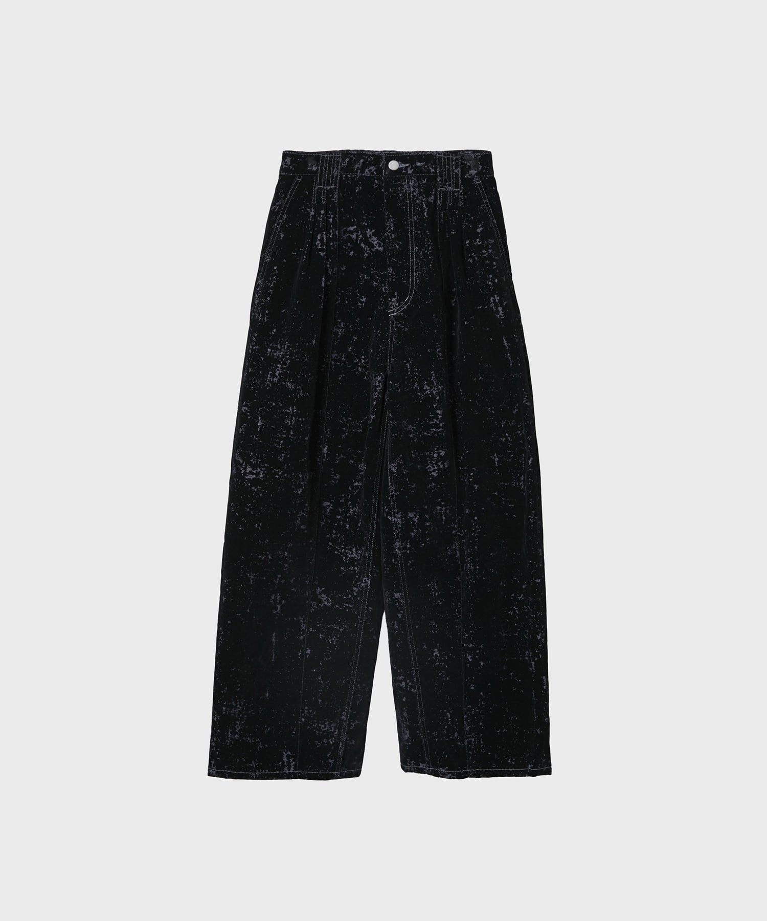 FLOCKY PRINTED DENIM WIDE-LEG BUGGY PANTS