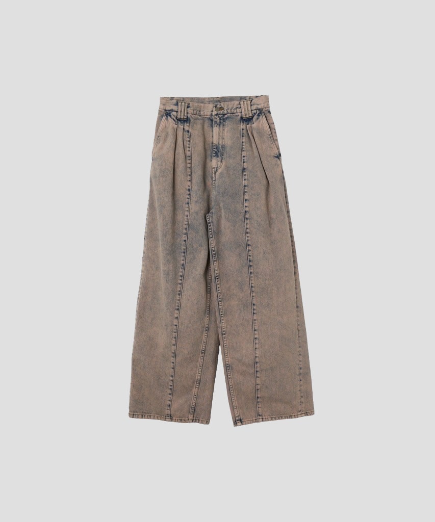 BLEACHE&OVER DYE DENIM WIDE-LEG BUGGY PANTS