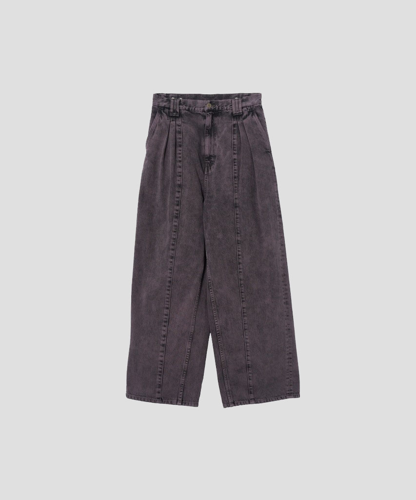 BLEACHE&OVER DYE DENIM WIDE-LEG BUGGY PANTS