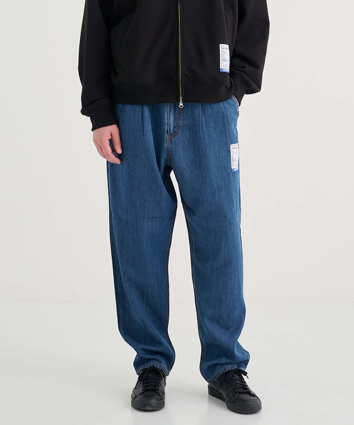 COTTON TENCEL DENIM WIDE TAPERED PANTS