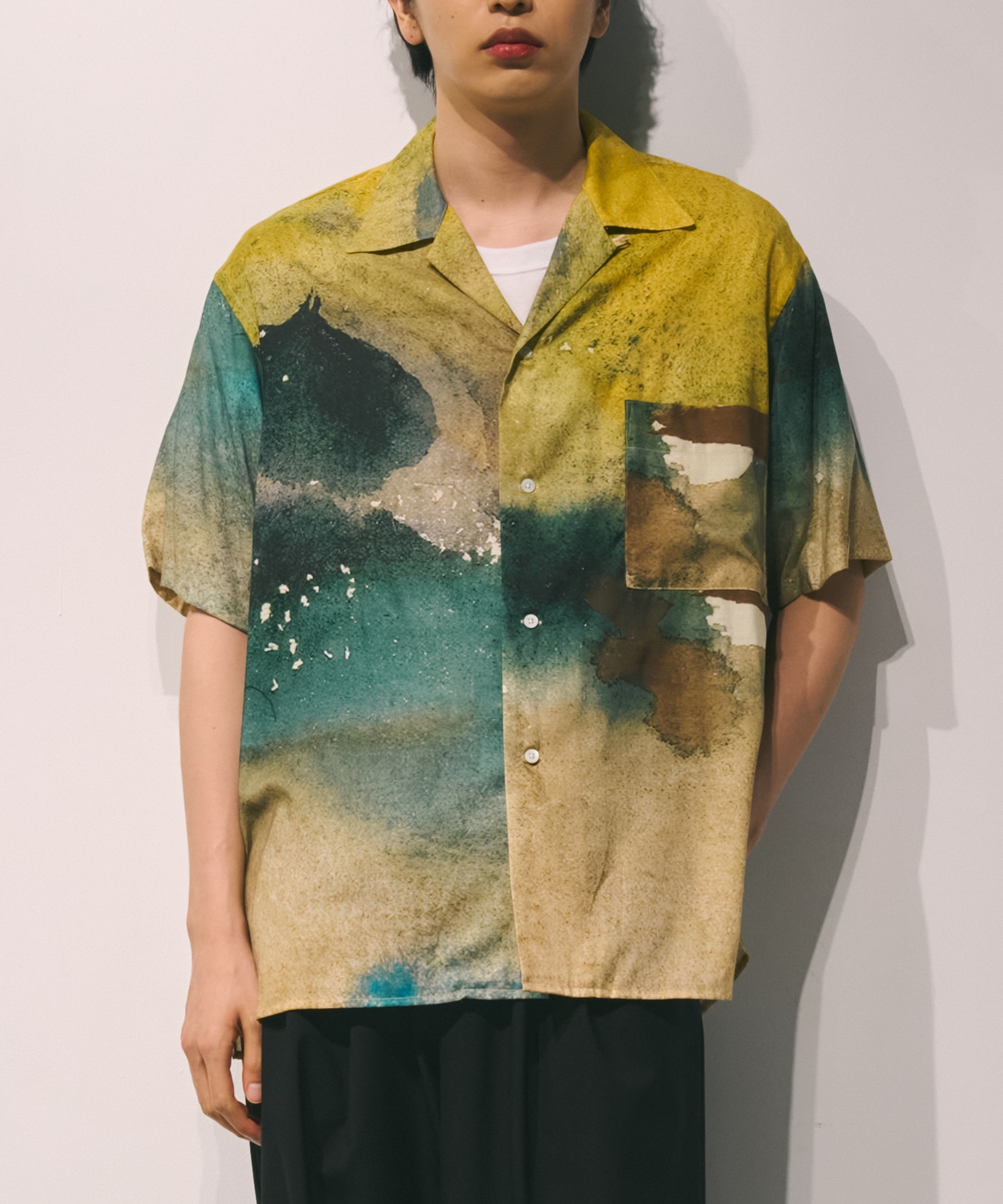LANDSCAPE PRINTED OPEN COLLAR SHIRT