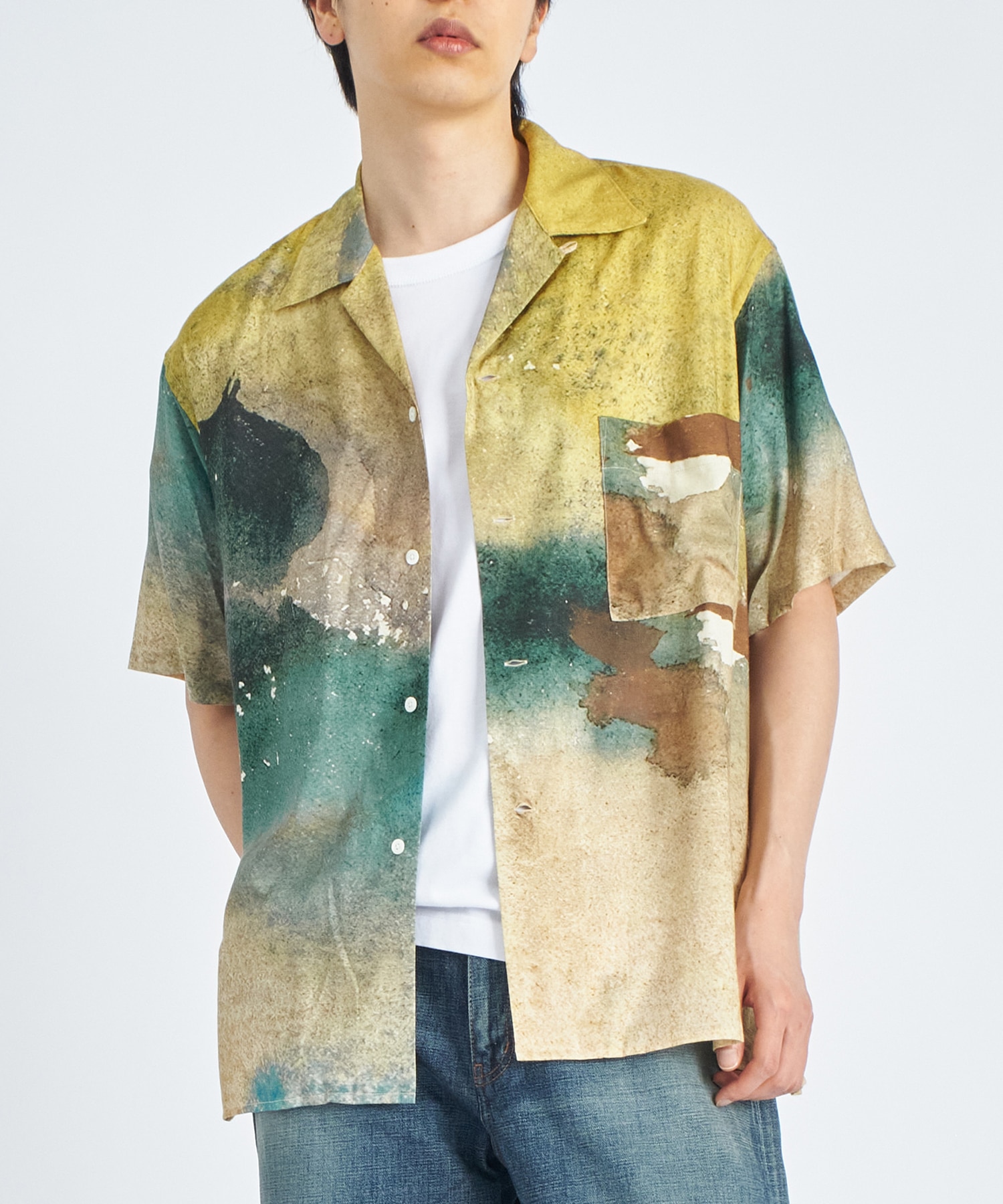 LANDSCAPE PRINTED OPEN COLLAR SHIRT