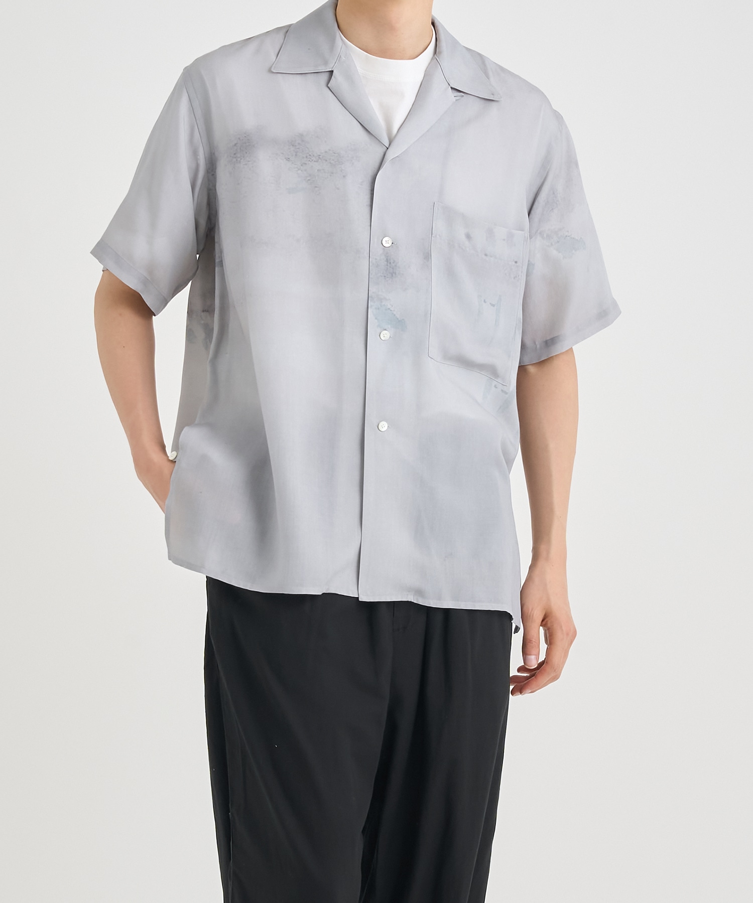 LANDSCAPE PRINTED OPEN COLLAR SHIRT