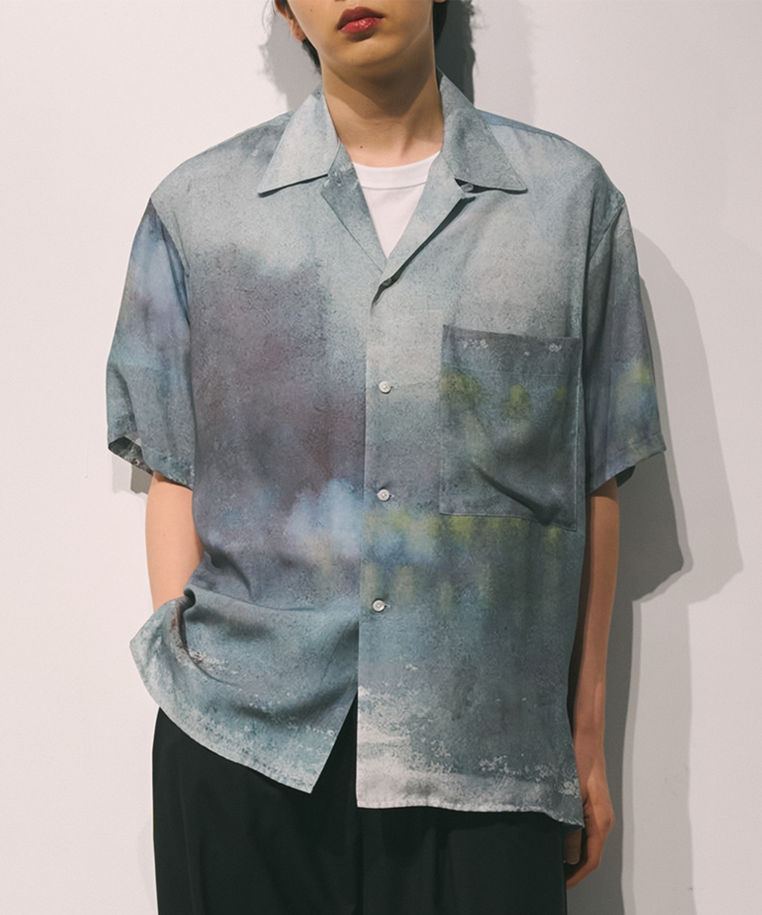 LANDSCAPE PRINTED OPEN COLLAR SHIRT