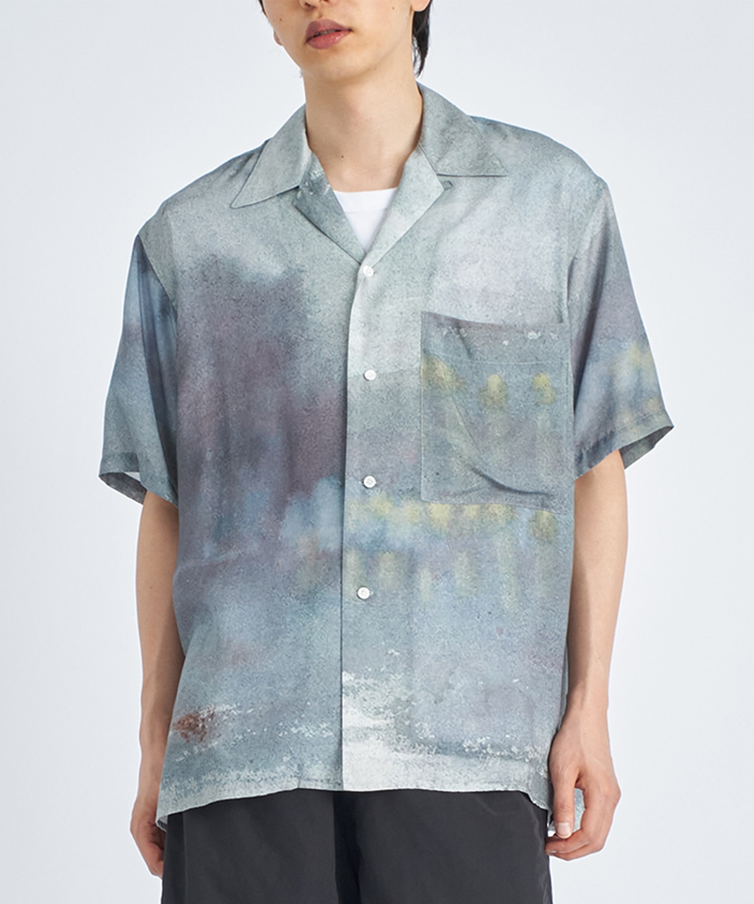 LANDSCAPE PRINTED OPEN COLLAR SHIRT