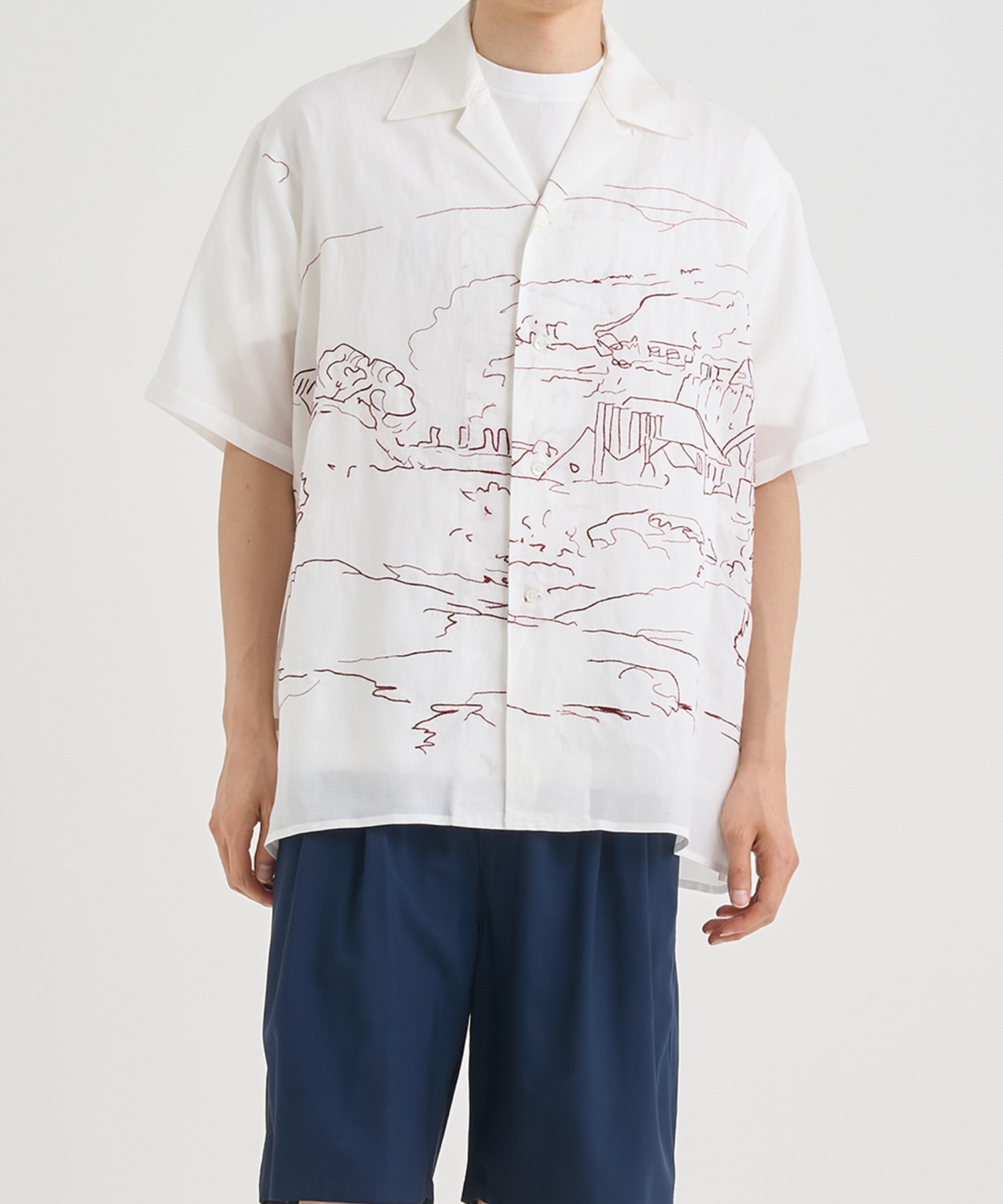 EMBROISERY OPEN COLLAR SHIRT