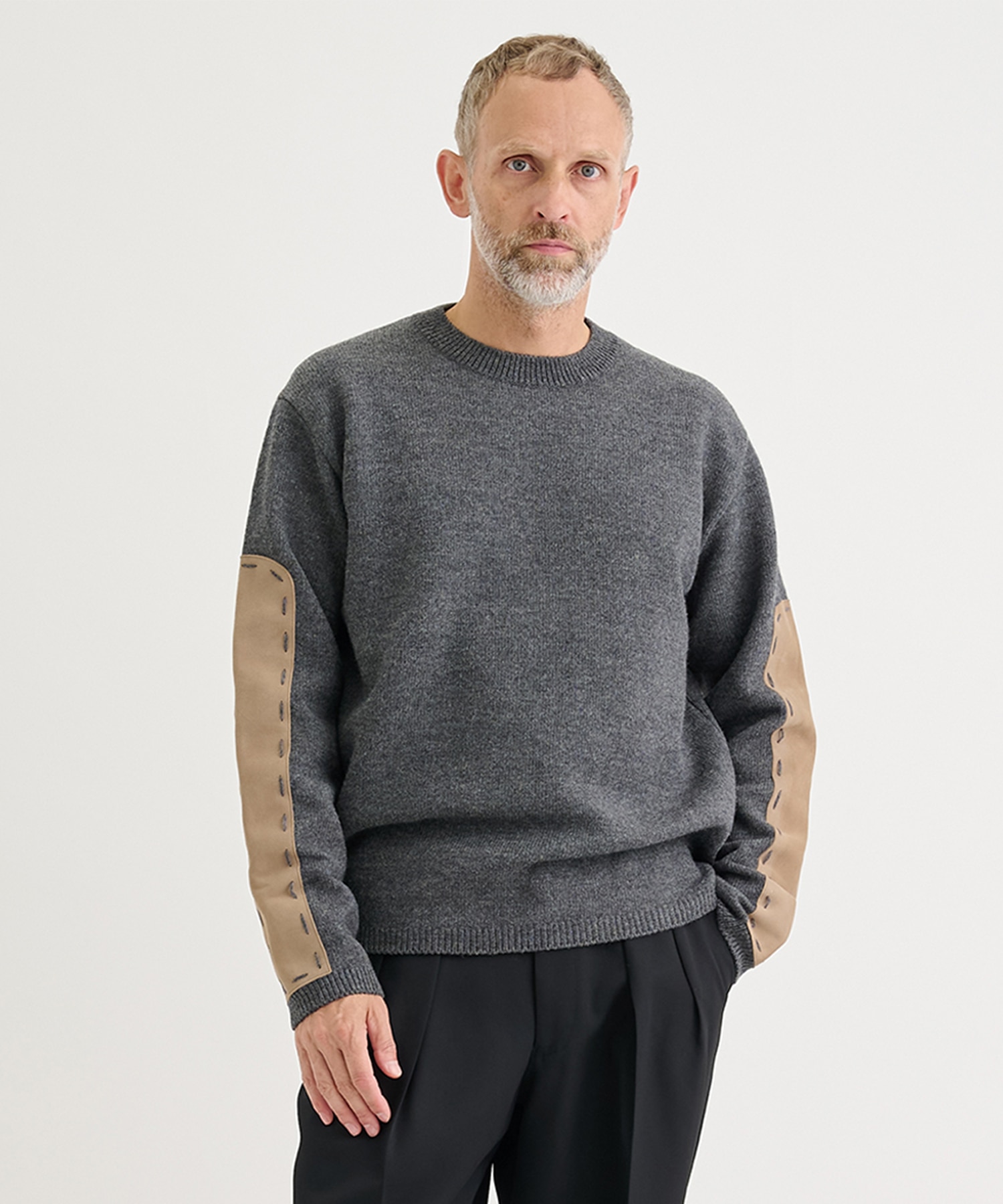 Suede Leather Elbow Patch Sweater
