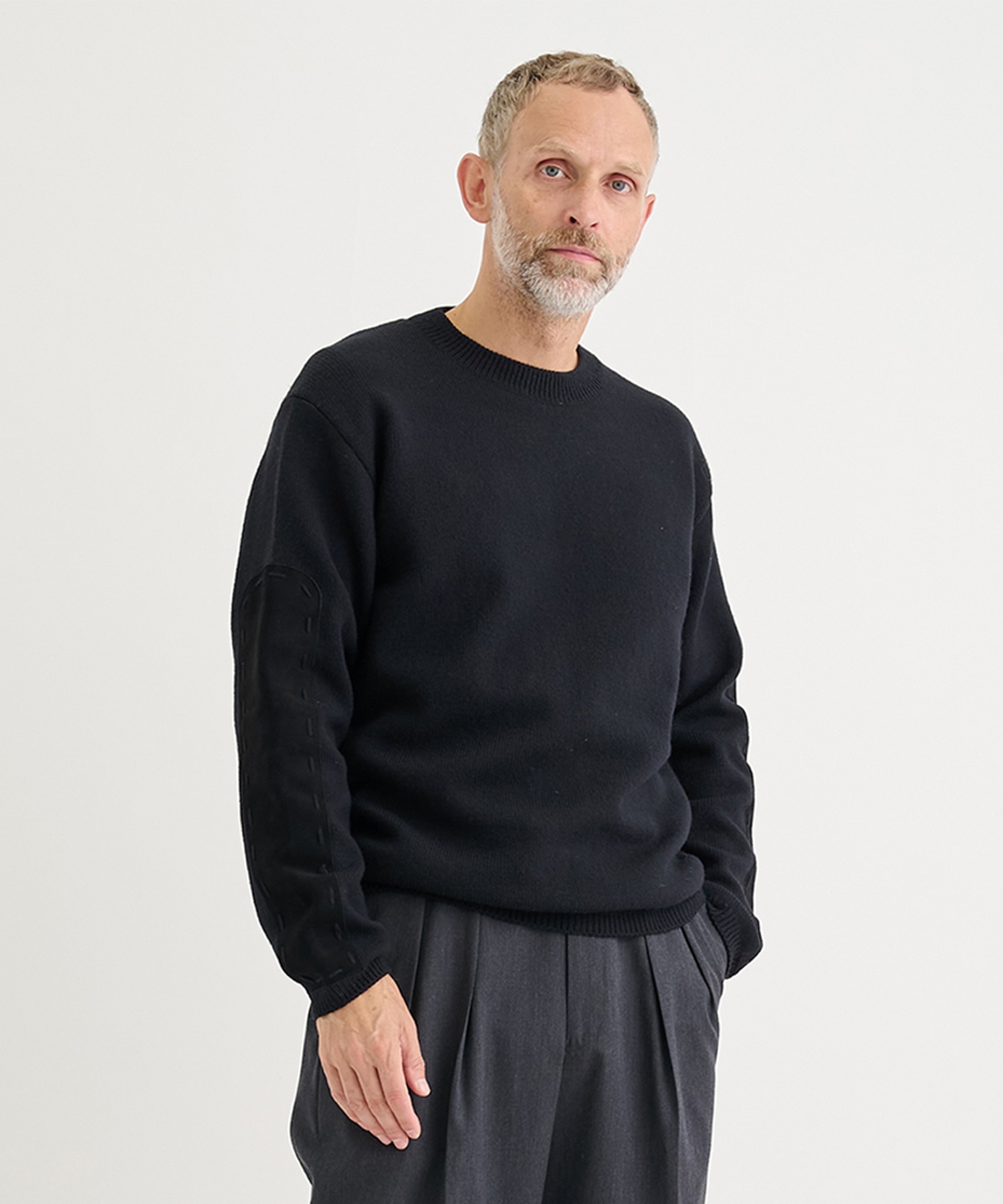 Suede Leather Elbow Patch Sweater