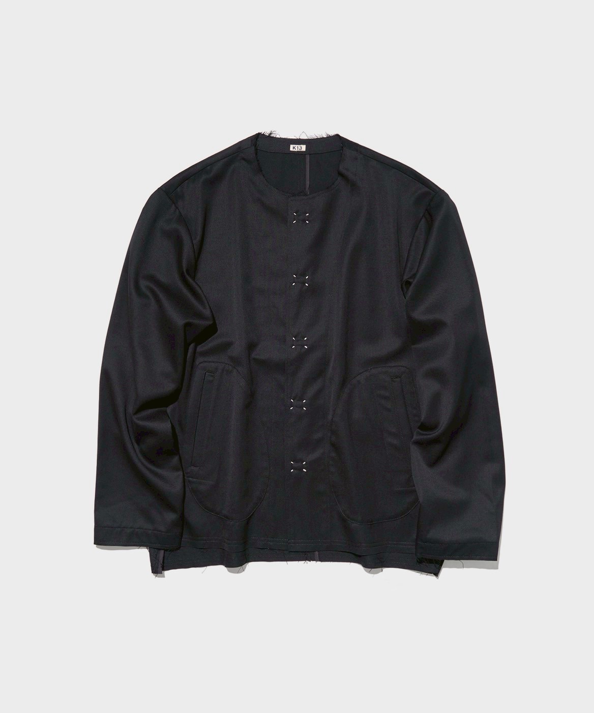 No-collar wool gabardine jacket