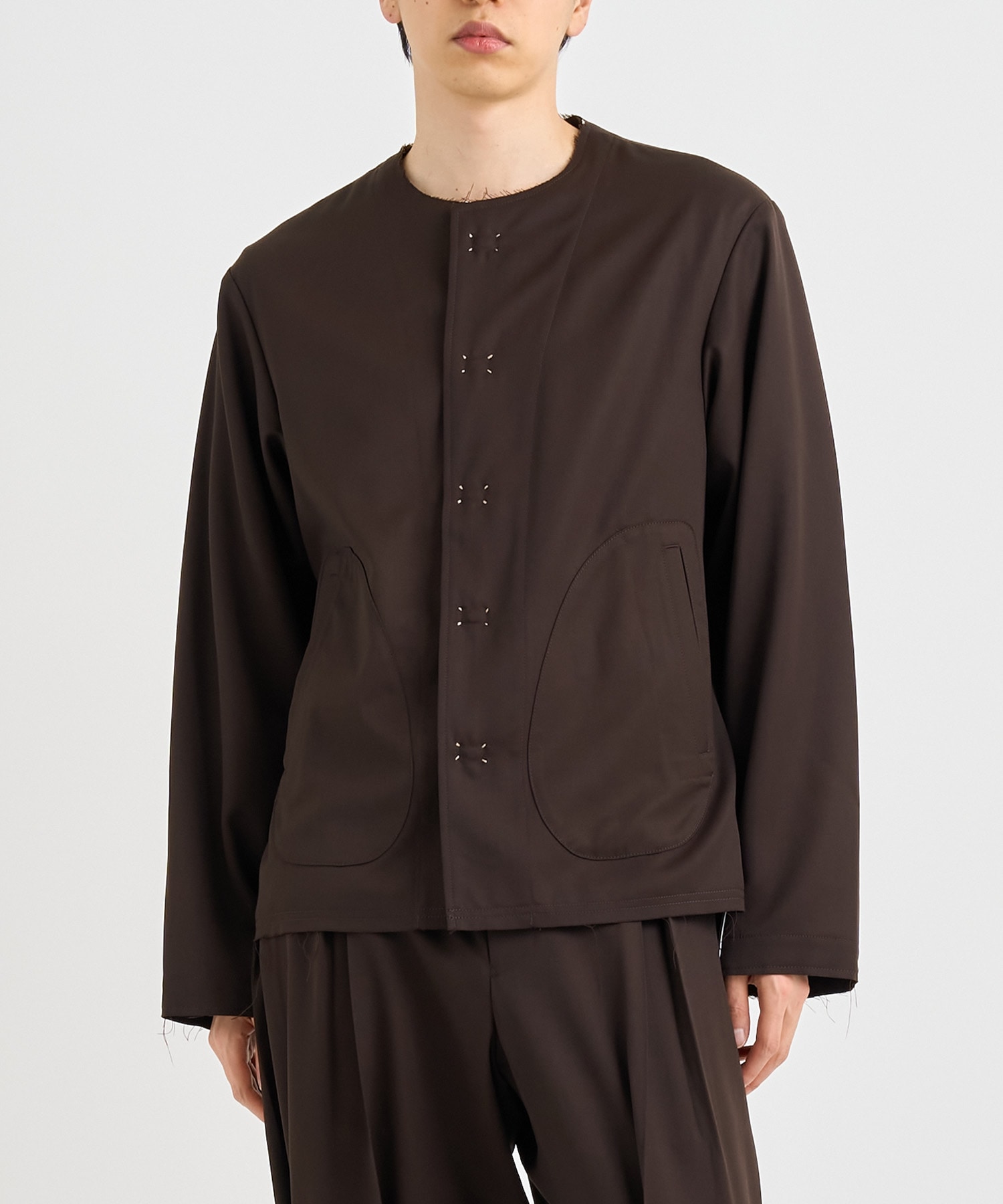 No-collar wool gabardine jacket