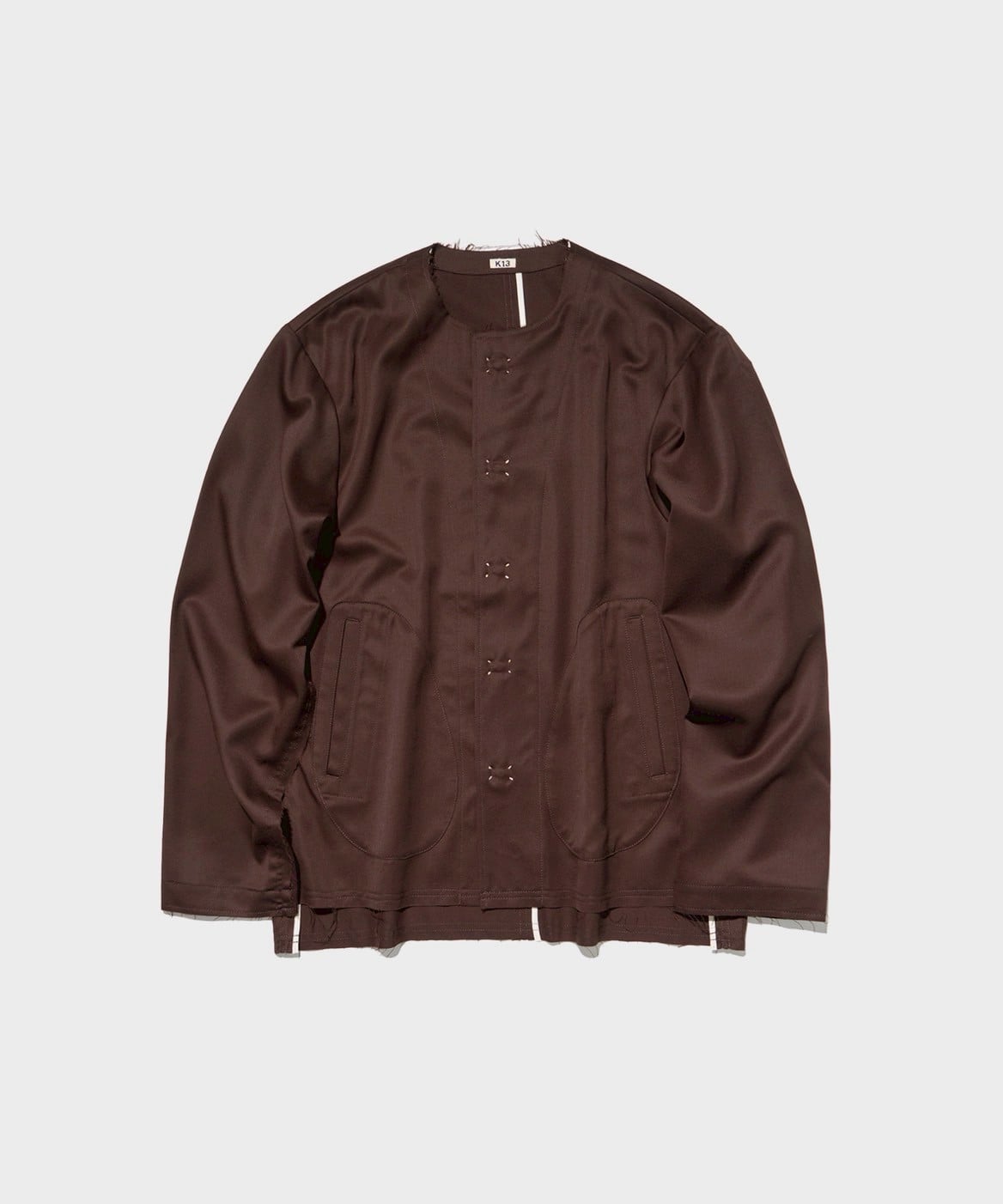 No-collar wool gabardine jacket