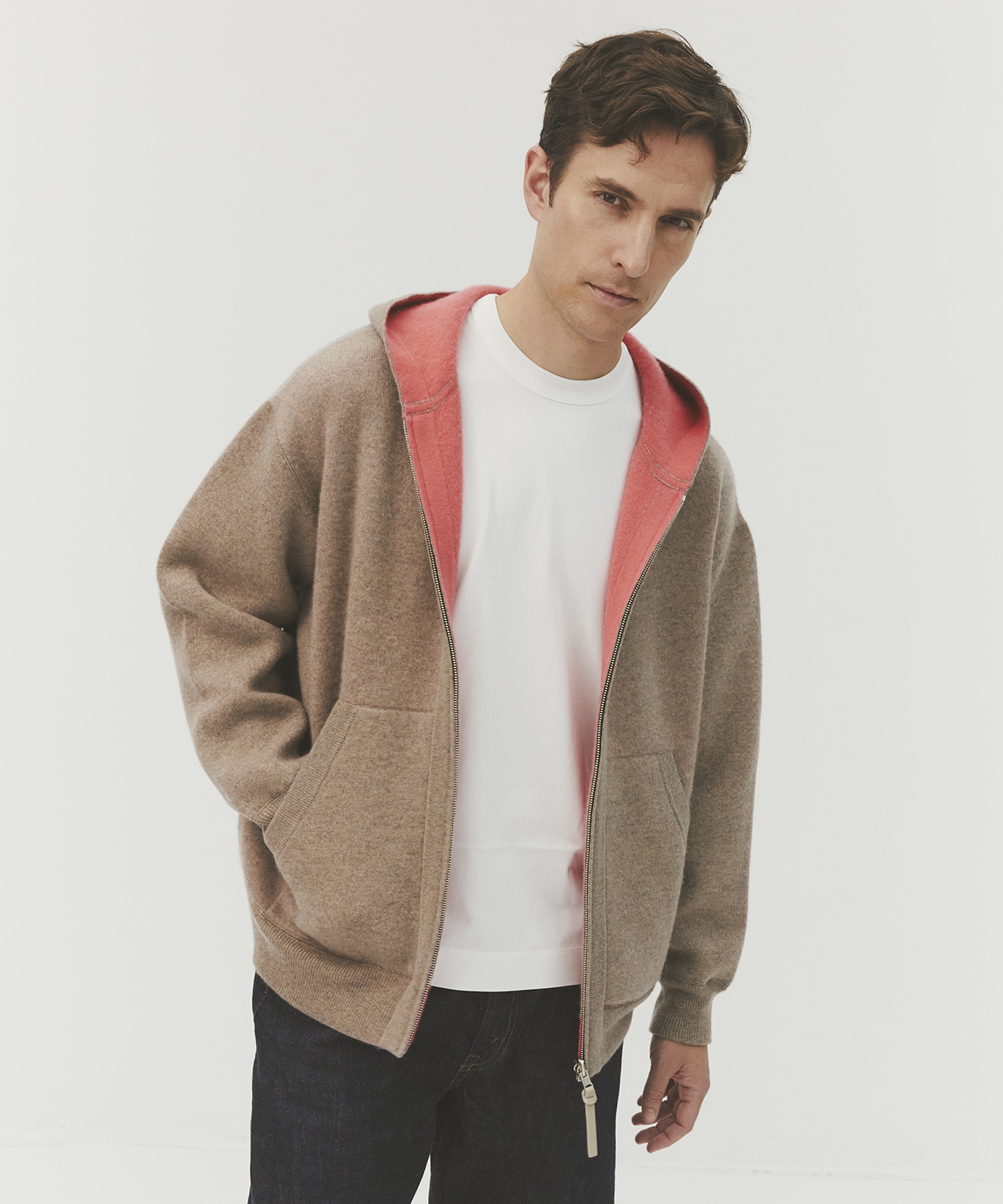 【MENS】CASHMERE REVERSIBLE ZIP UP HOODIE
