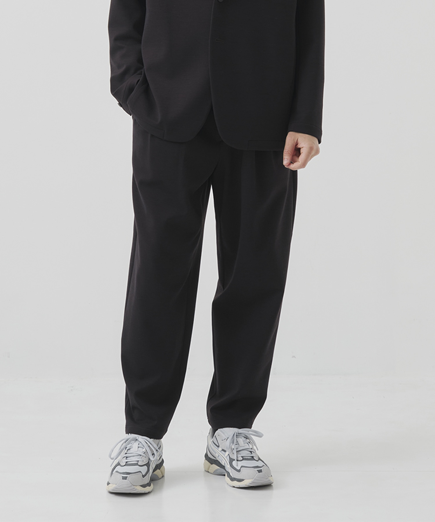 Washable Super180s Strech Ponch Wide Tapered Pants