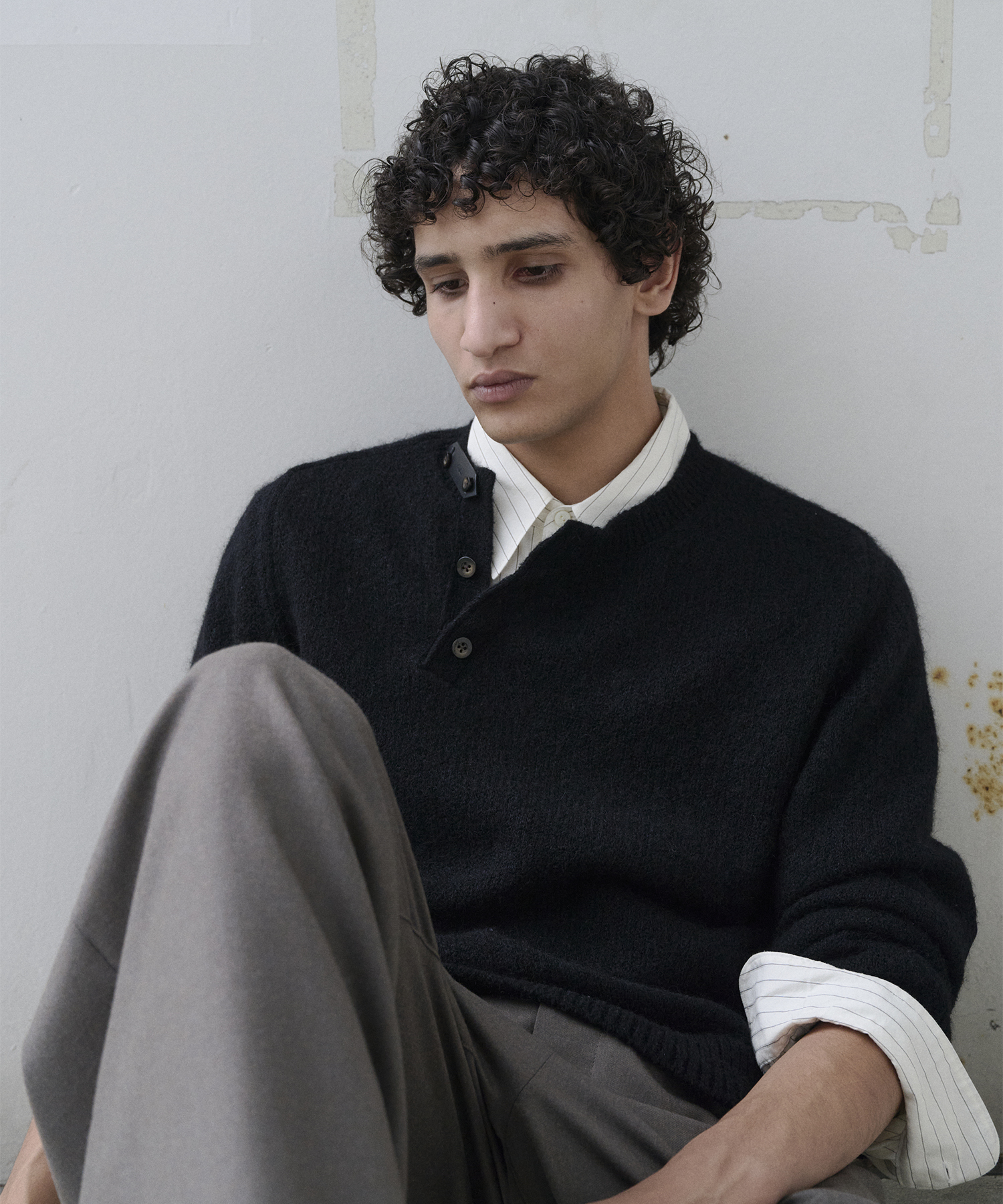 【イレニサ】別注LEATHER ELBOW PATCH MOHAIR KNIT PO