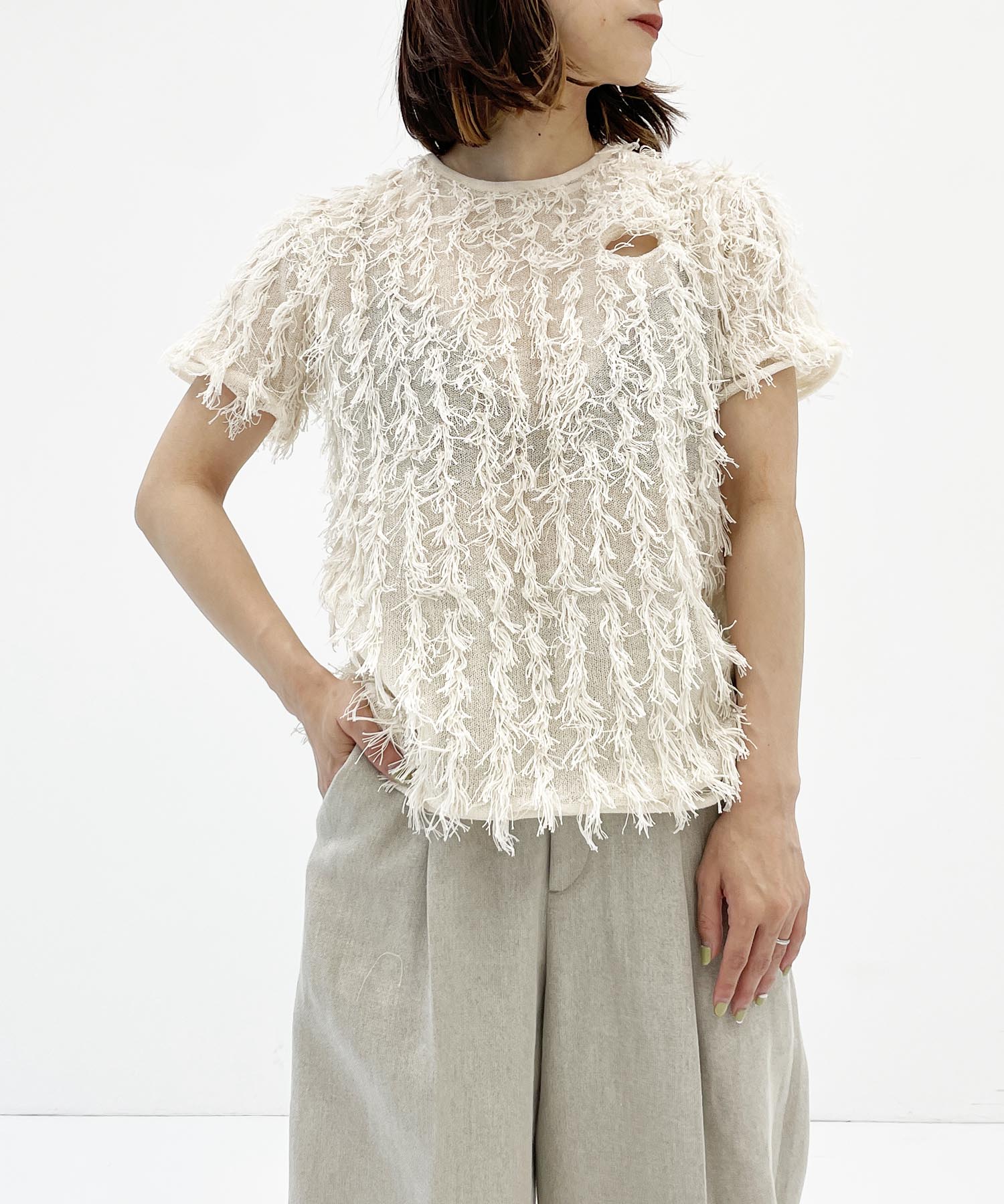 fringe jacquard layered pullover