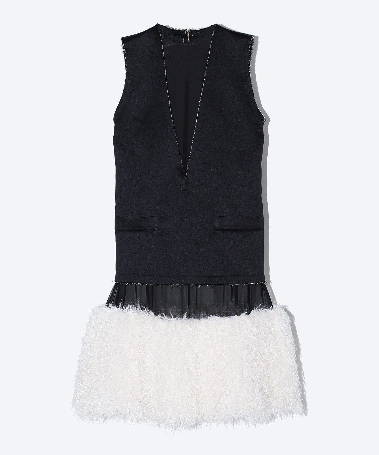 Cupra twill dress with fur
