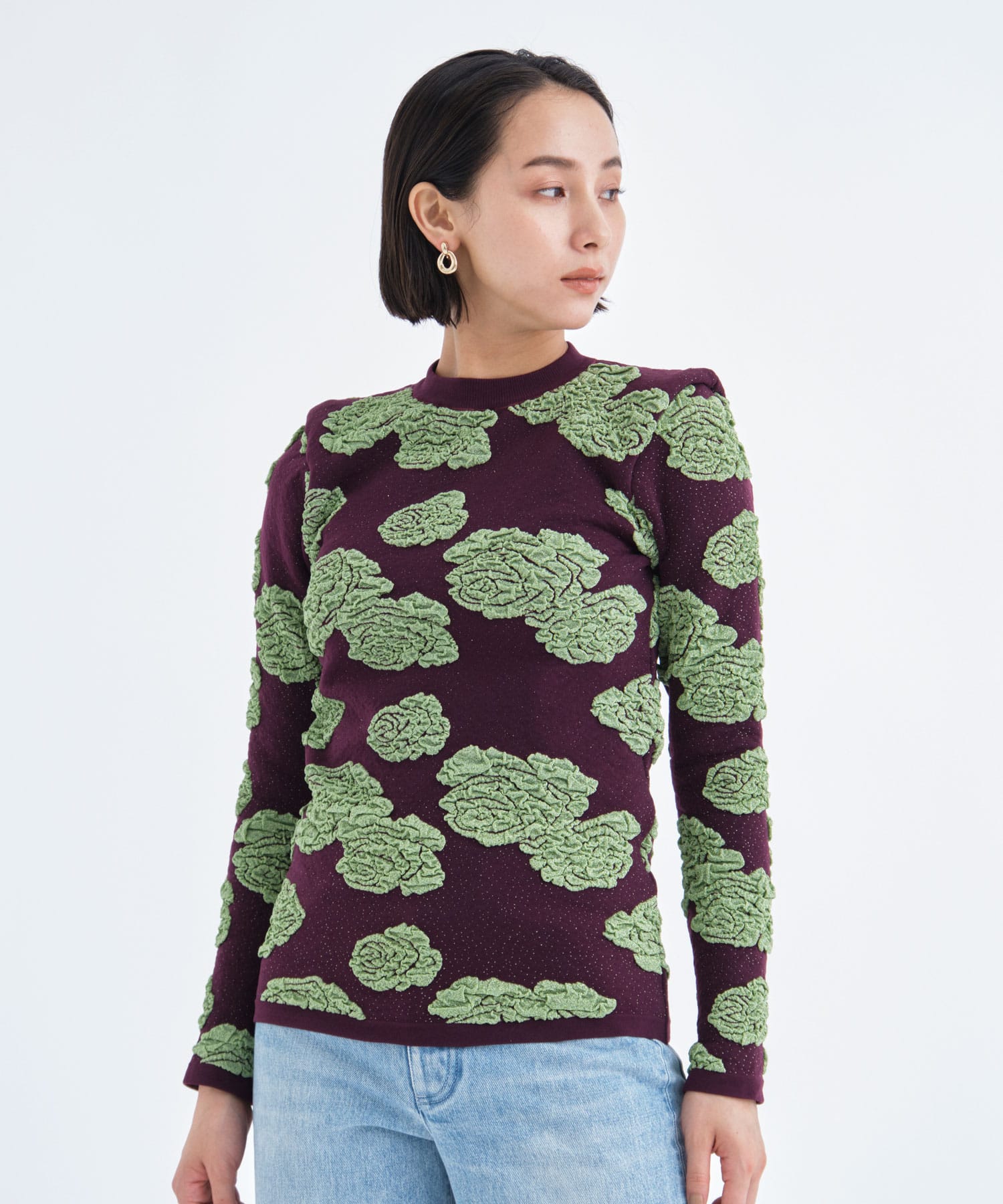 Lame jacquard knit top