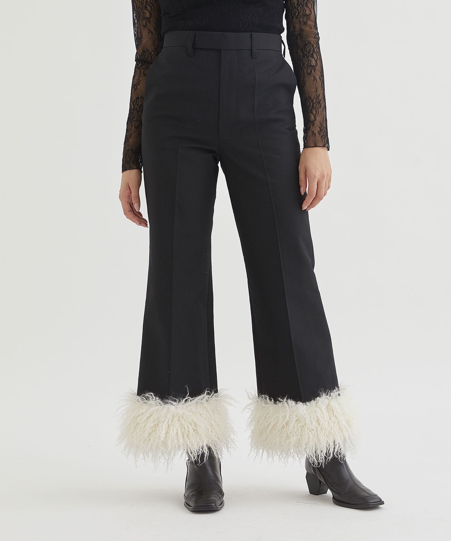 Wool bonding pants with fur
