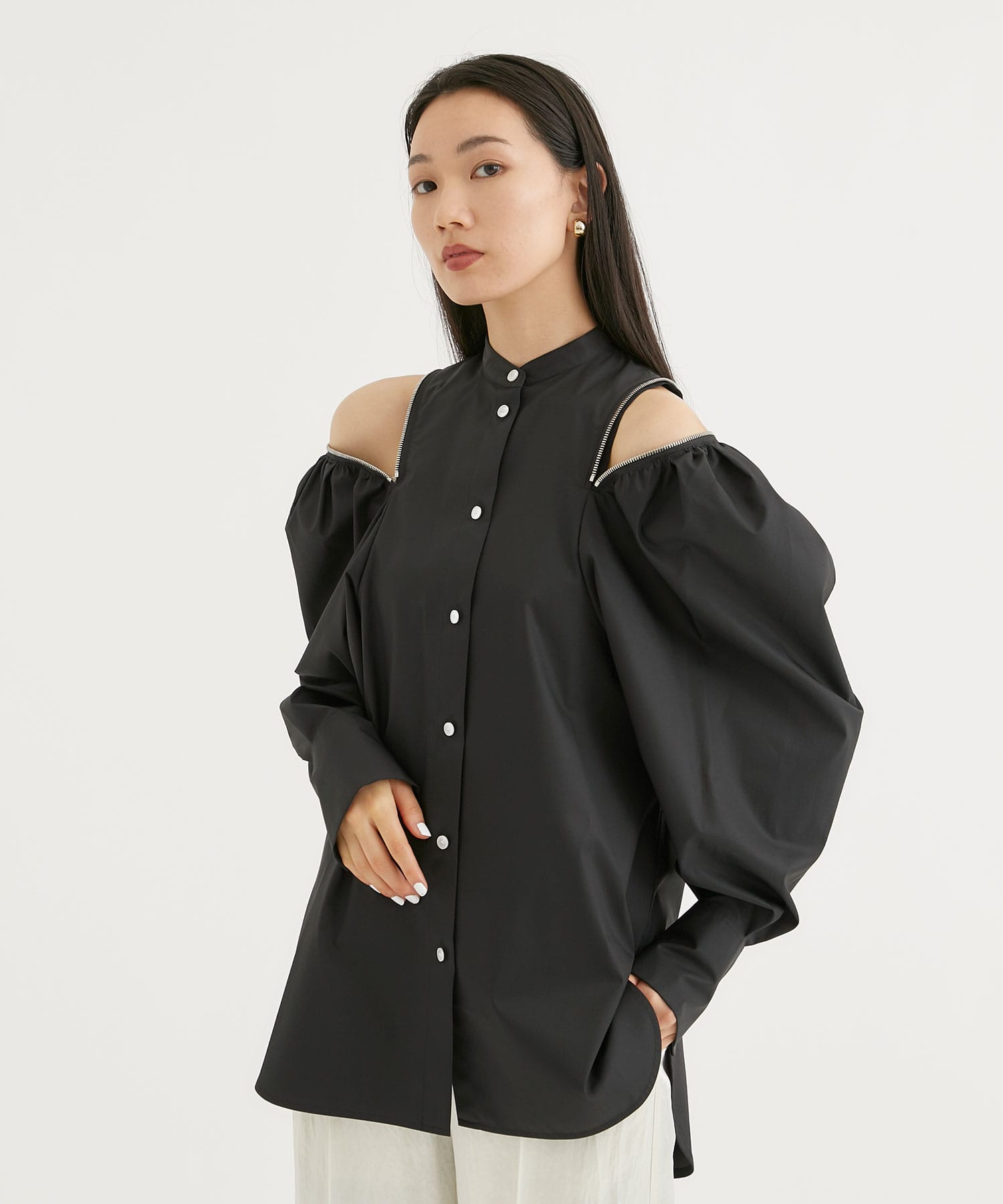 SUPIMA C/PE/PU PUFF SHOULDER SHIRT