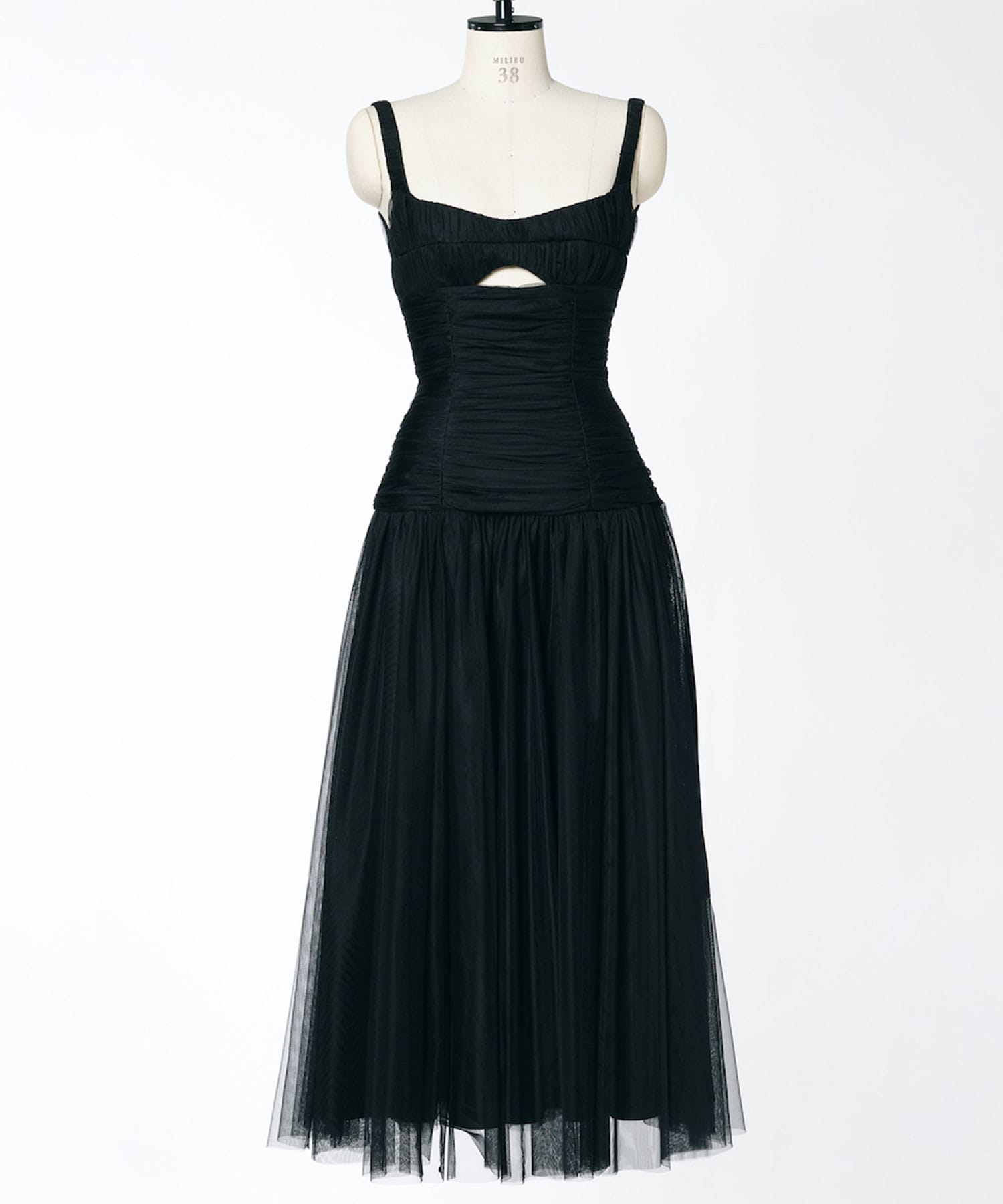 GATHERD TULLE MIDI DRESS