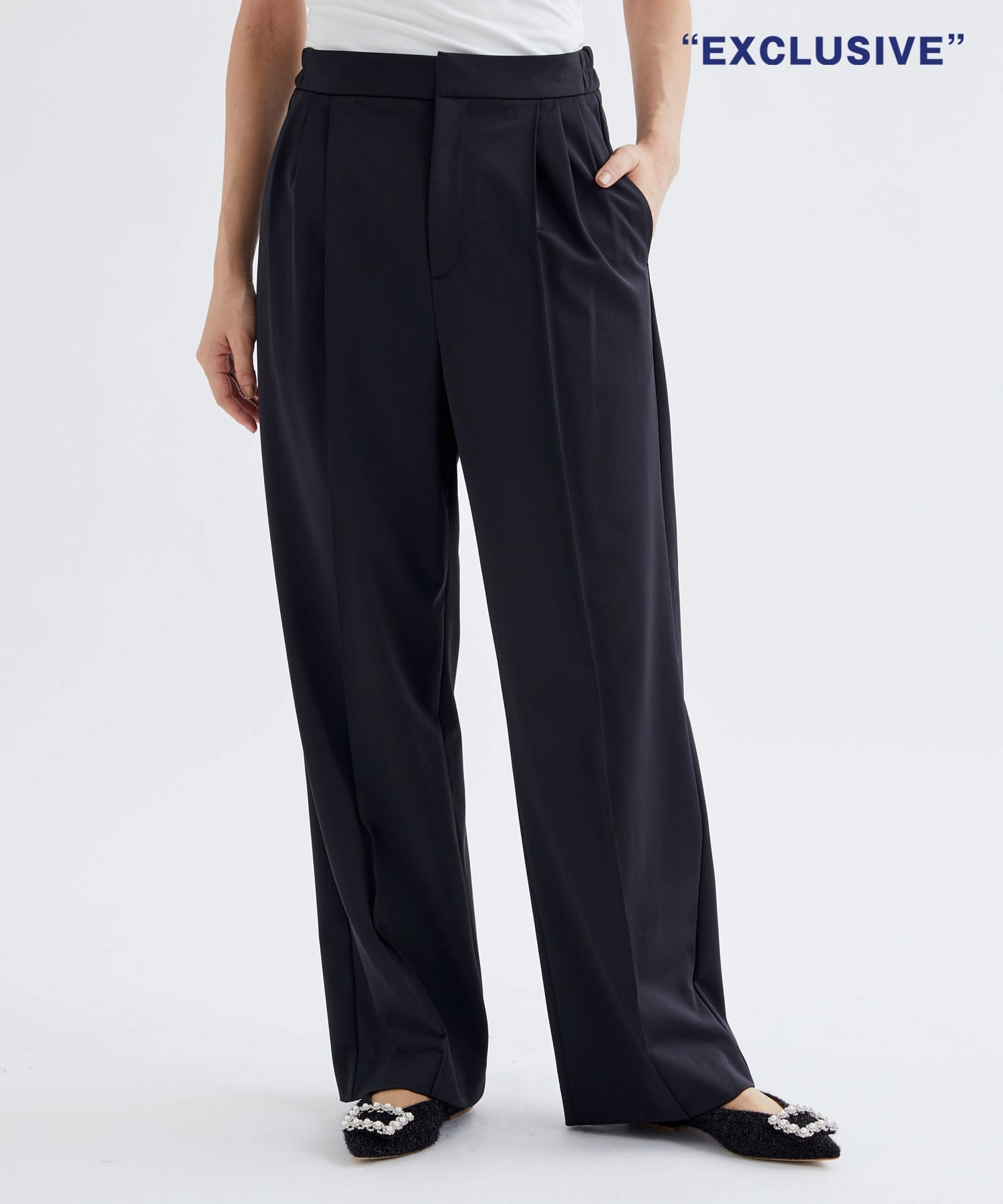 WASHABLE HIGH FANCTION STRAIGHT WIDE PANTS