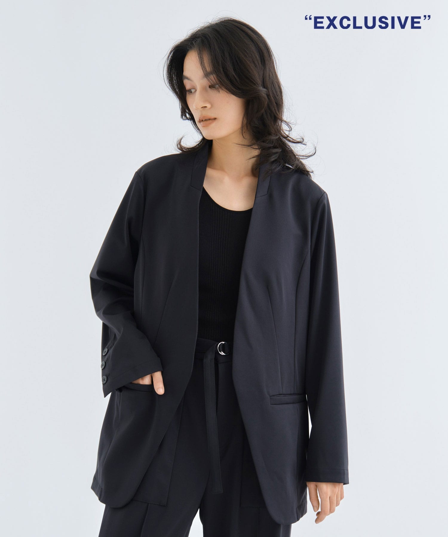 ULTRA LIGHT WASHABLE HIGH FANCTION JERSEY COLLARLESS JACKET