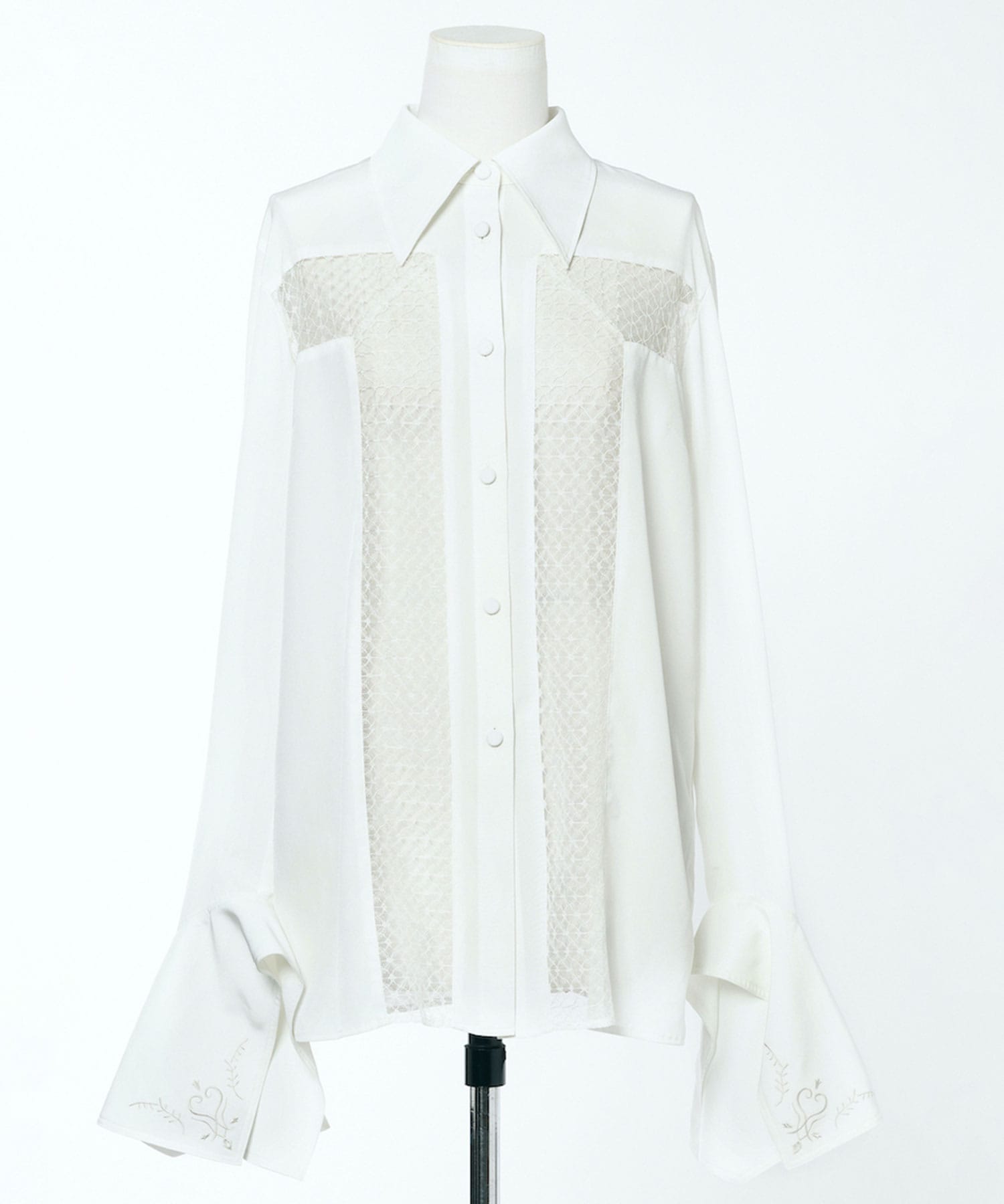 LACE PANELED CREPE SHIRT