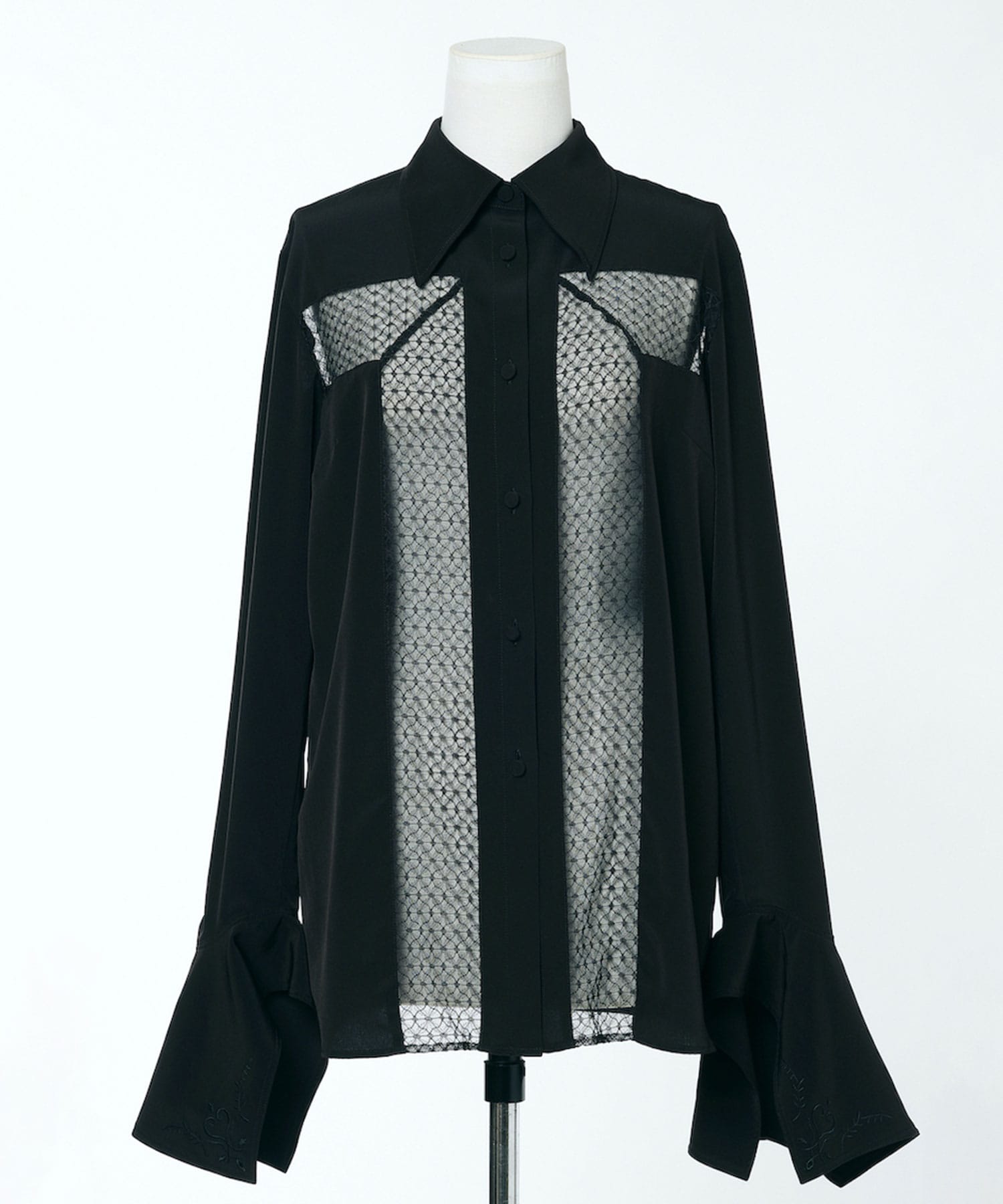 LACE PANELED CREPE SHIRT