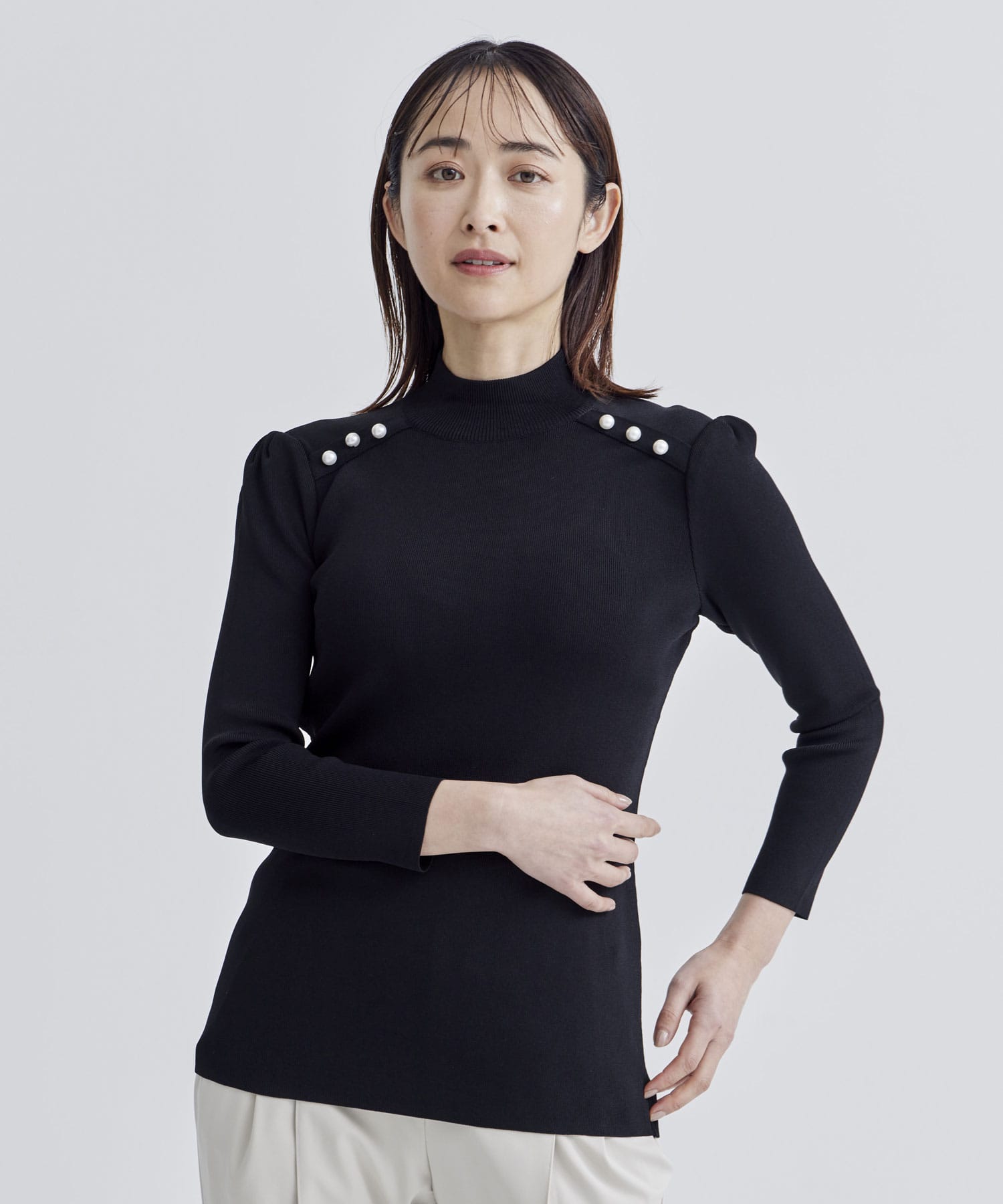 ボーダーズアットバルコニー PEARL ROUND NECK TOP - ニット/セーター