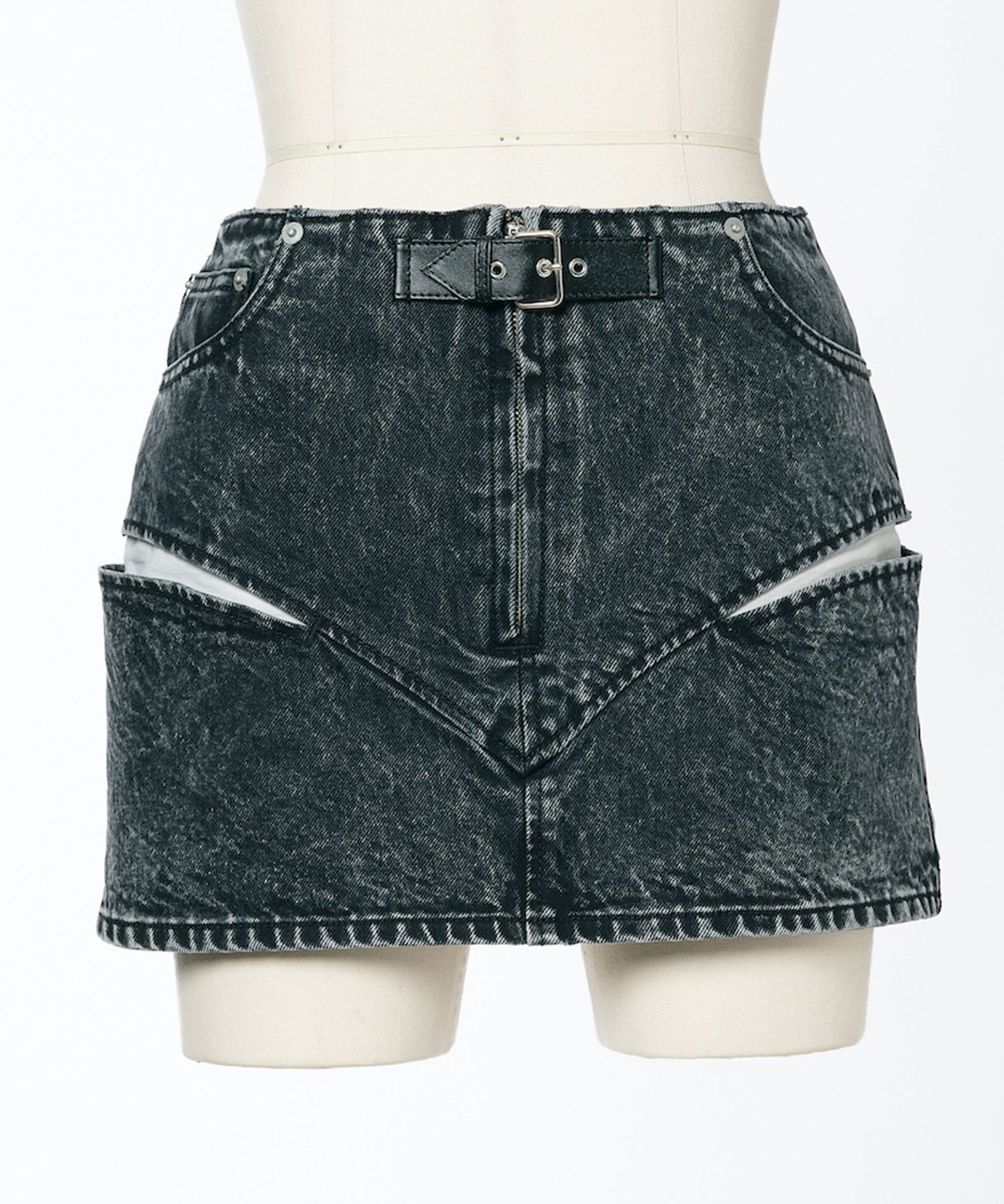 CUT-OUT DENIM MINI SKIRT
