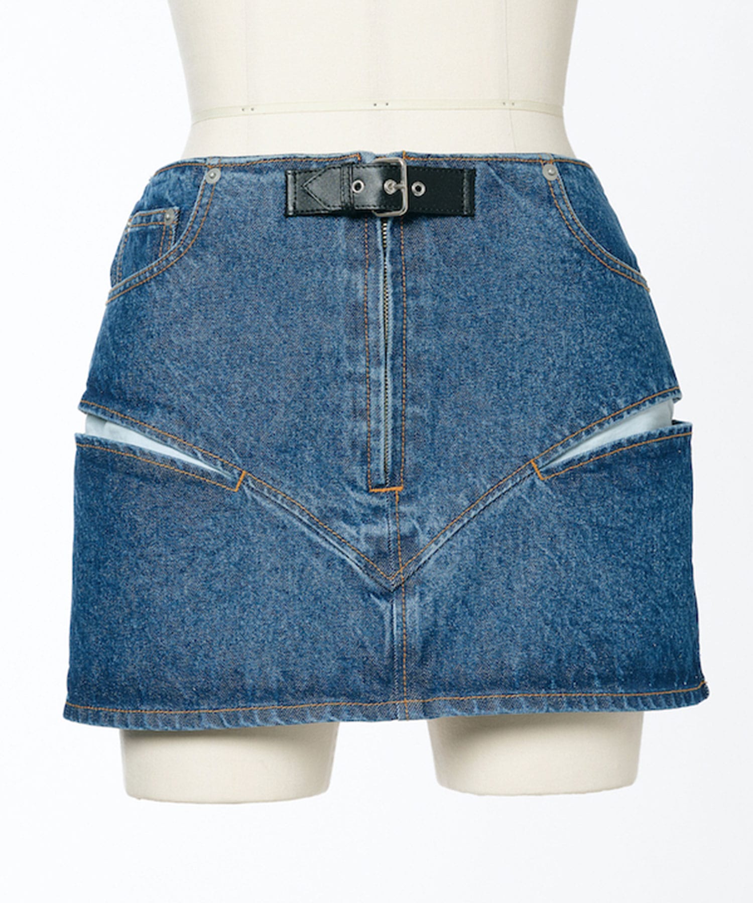 CUT-OUT DENIM MIDI SKIRT