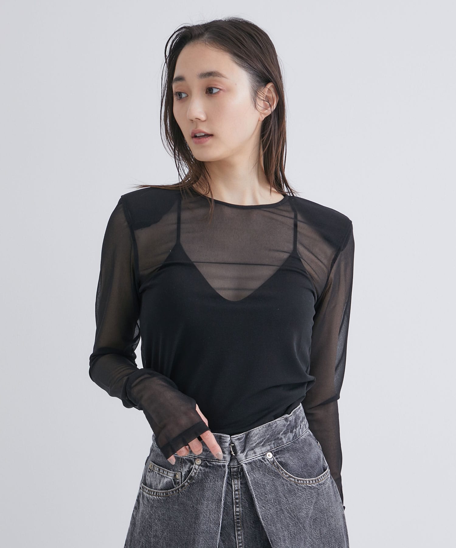 SEE-THROUGH JERSEY LS TOP