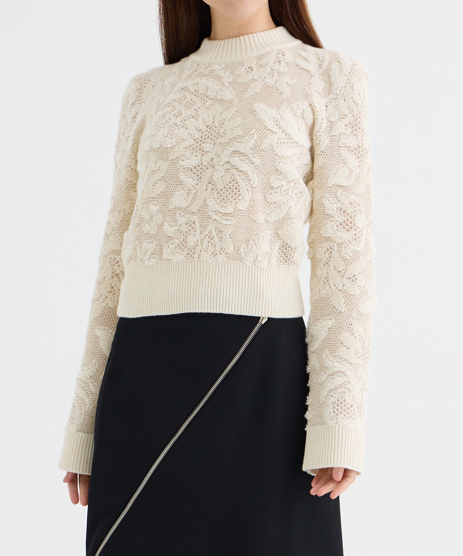 SQUARE SHOULDER LACE JACQUARD SWEATER