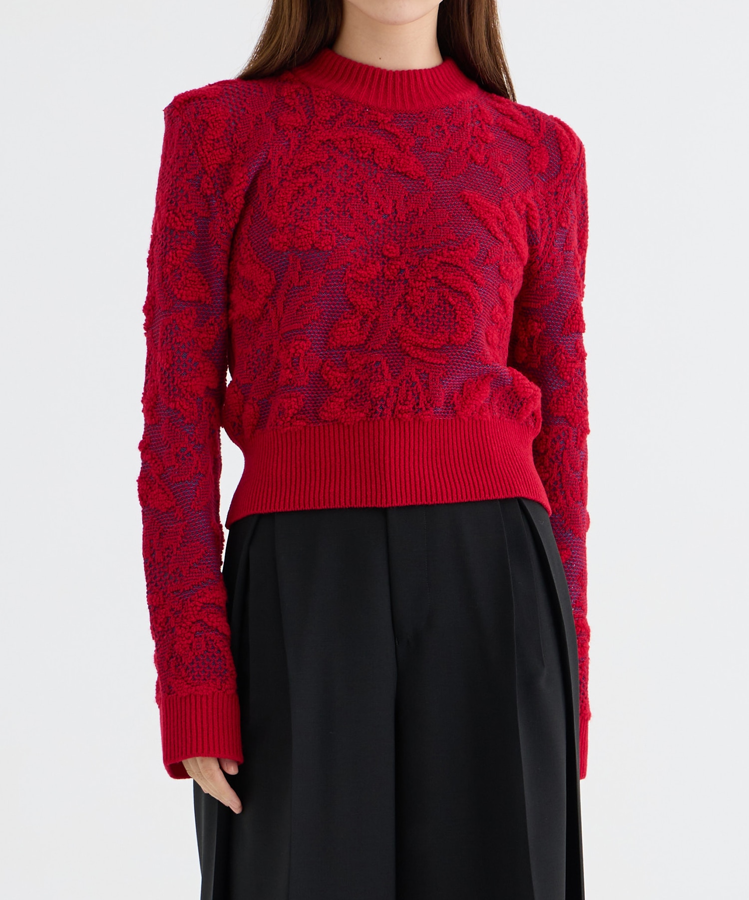 SQUARE SHOULDER LACE JACQUARD SWEATER