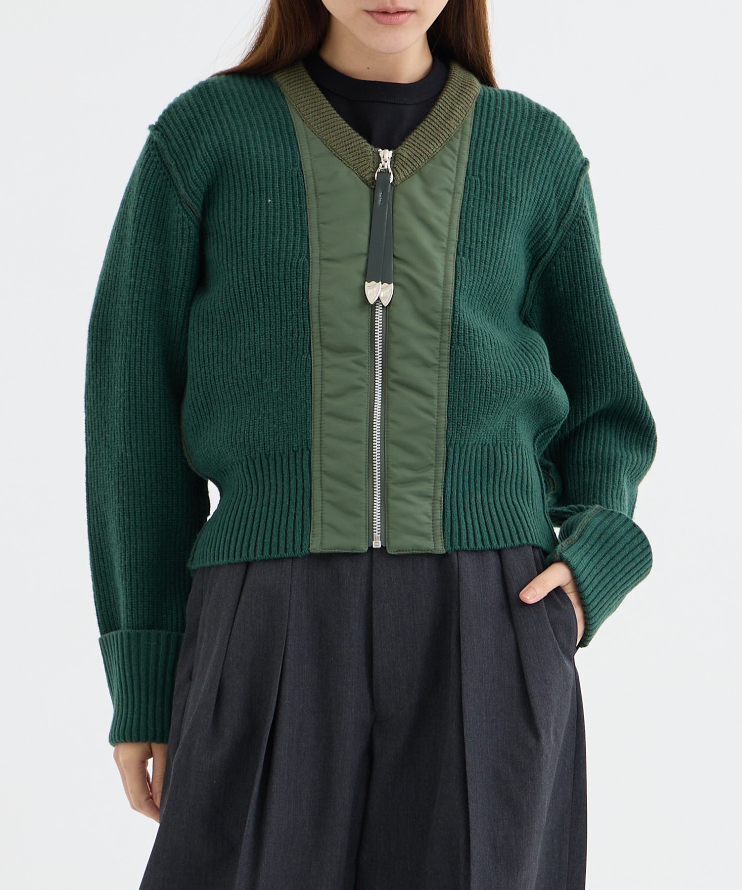 Wool knit zip cardigan