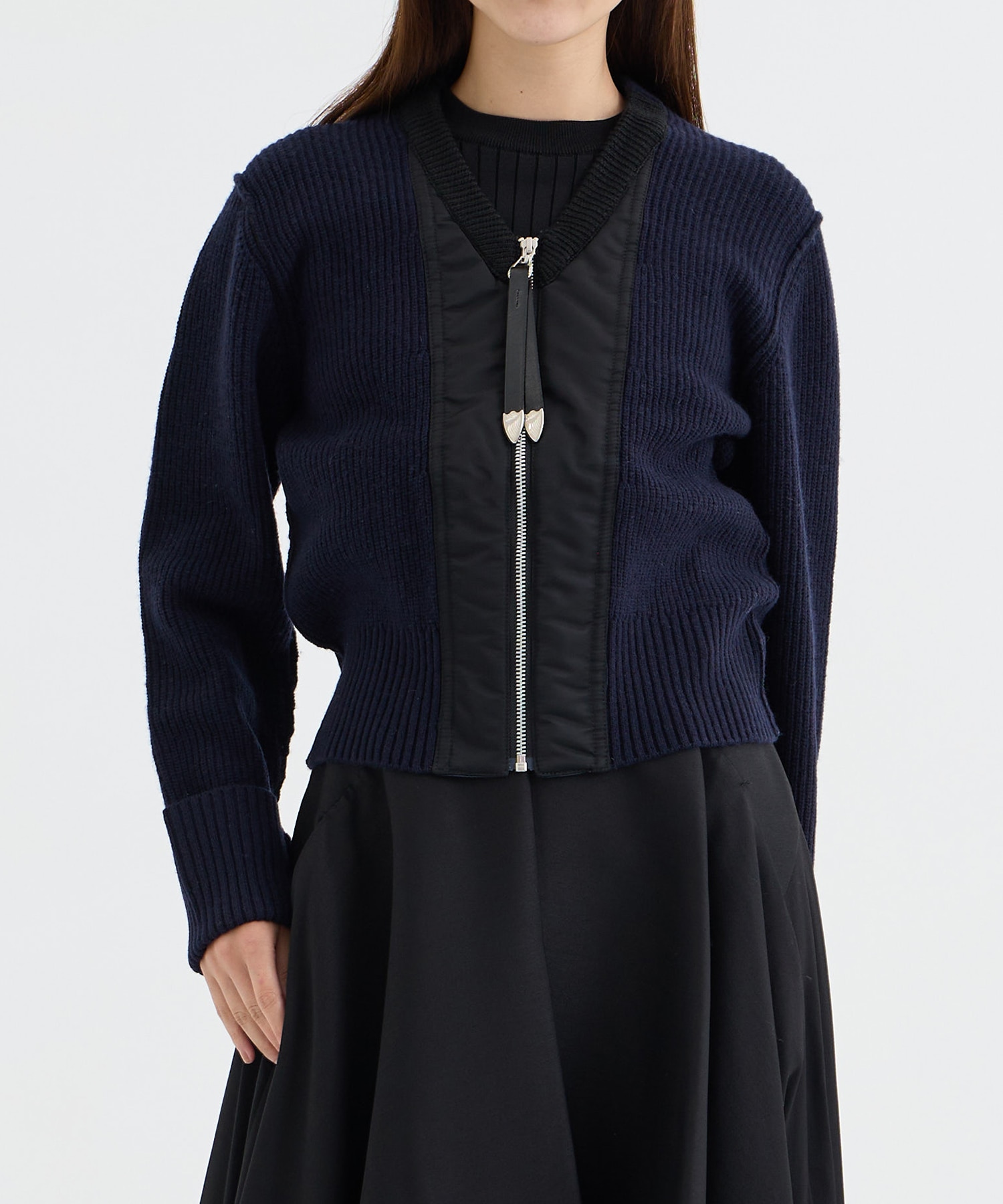 Wool knit zip cardigan